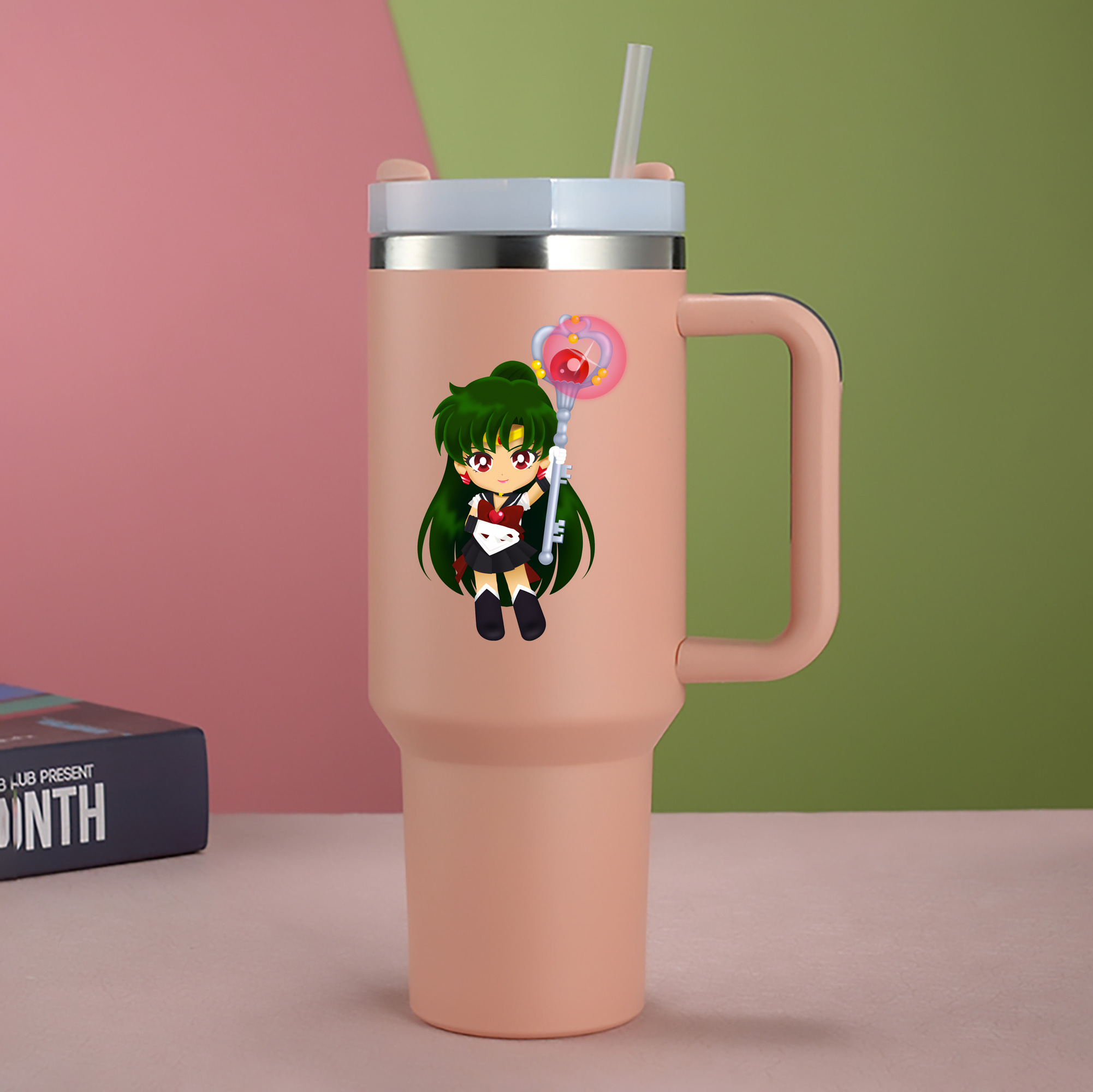 （画像用） 美少女戦士セーラームーン 冥王せつな Sailor Moon Meiou Setsuna 1200mL車用タンブラー - クリスタルステッカー（プラスチックストロー付き）