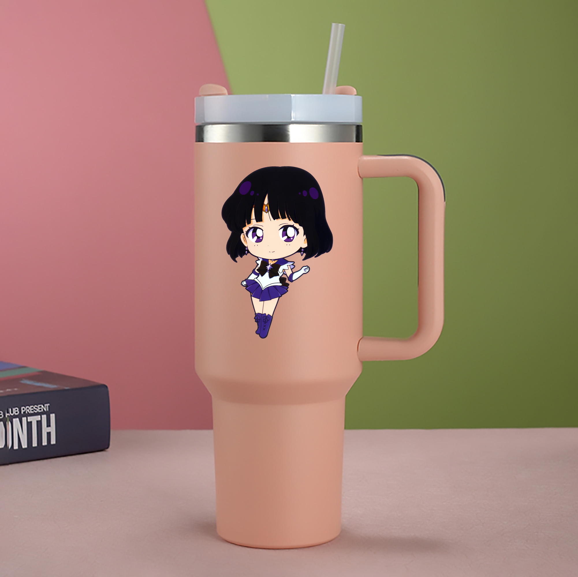 （画像用） 美少女戦士セーラームーン 土萠ほたる Sailor Moon Tomoe Hotaru （セーラーサターン；Sailor Saturn） 1200mL車用タンブラー - クリスタルステッカー（プラスチックストロー付き）