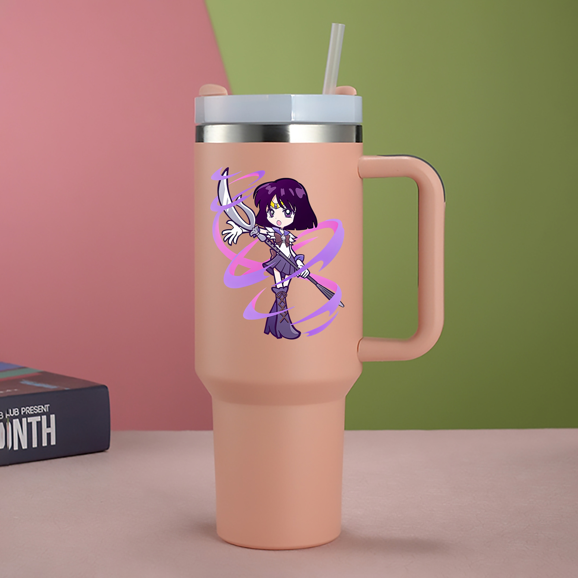 （画像用） 美少女戦士セーラームーン 土萠ほたる Sailor Moon Tomoe Hotaru （セーラーサターン；Sailor Saturn） 1200mL車用タンブラー - クリスタルステッカー（プラスチックストロー付き）