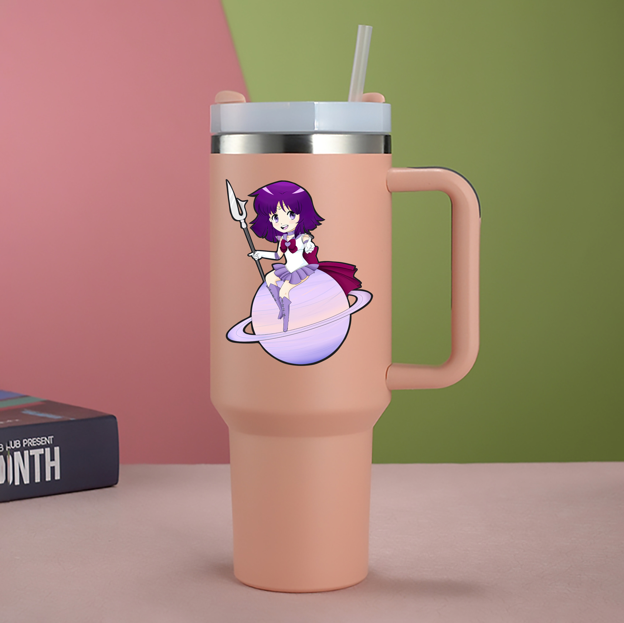 （画像用） 美少女戦士セーラームーン 土萠ほたる Sailor Moon Tomoe Hotaru （セーラーサターン；Sailor Saturn） 1200mL車用タンブラー - クリスタルステッカー（プラスチックストロー付き）