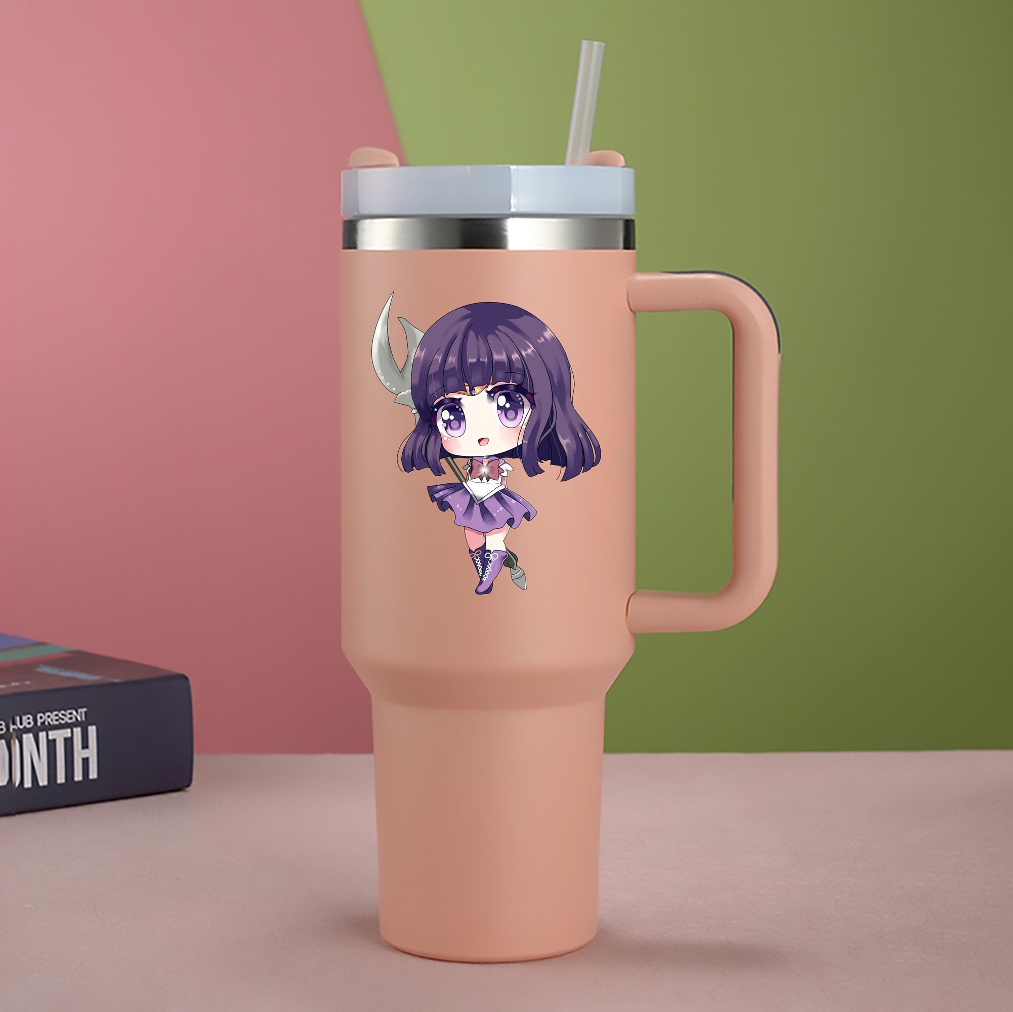 （画像用） 美少女戦士セーラームーン 土萠ほたる Sailor Moon Tomoe Hotaru （セーラーサターン；Sailor Saturn） 1200mL車用タンブラー - クリスタルステッカー（プラスチックストロー付き）