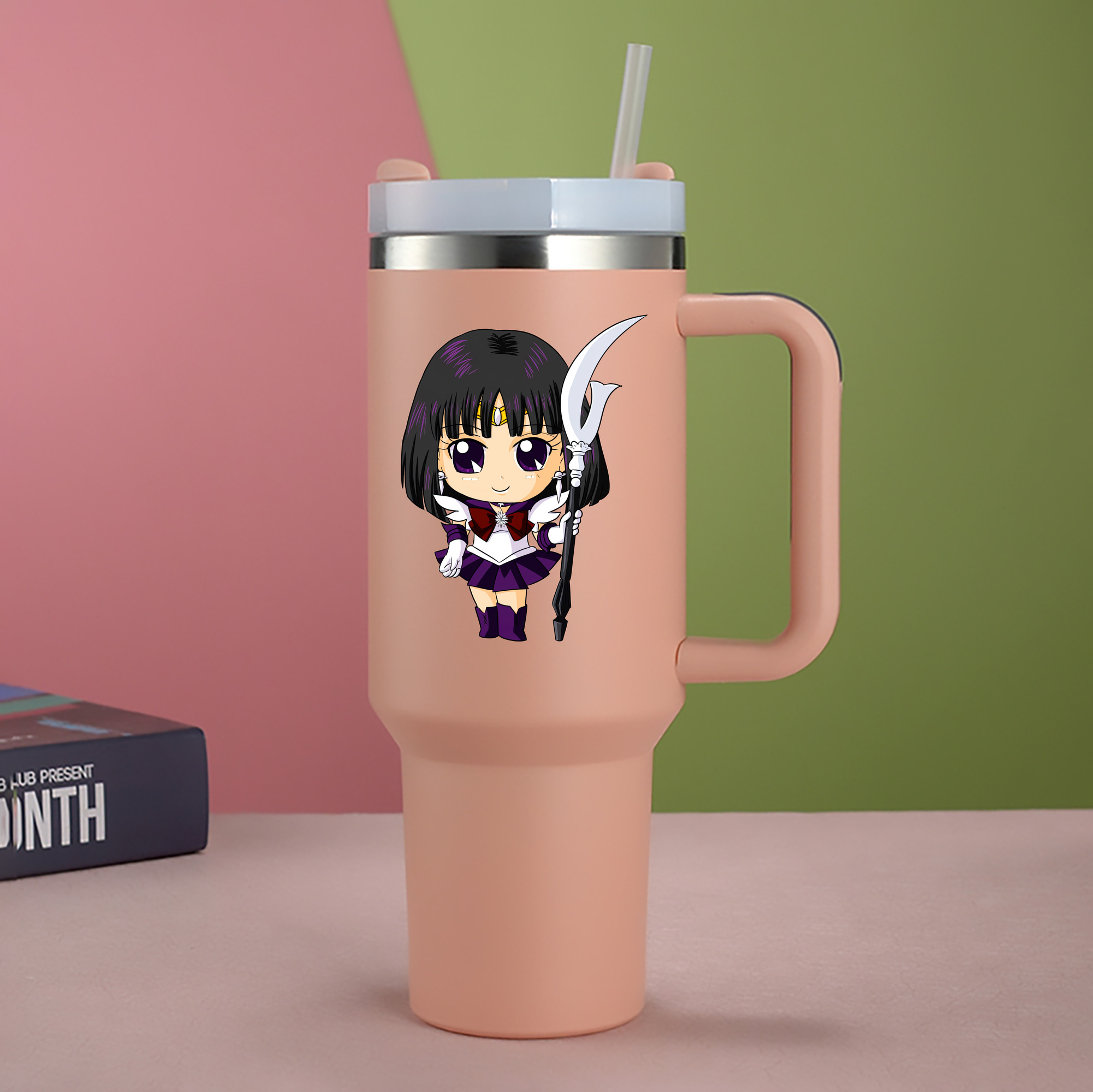 （画像用） 美少女戦士セーラームーン 土萠ほたる Sailor Moon Tomoe Hotaru （セーラーサターン；Sailor Saturn） 1200mL車用タンブラー - クリスタルステッカー（プラスチックストロー付き）