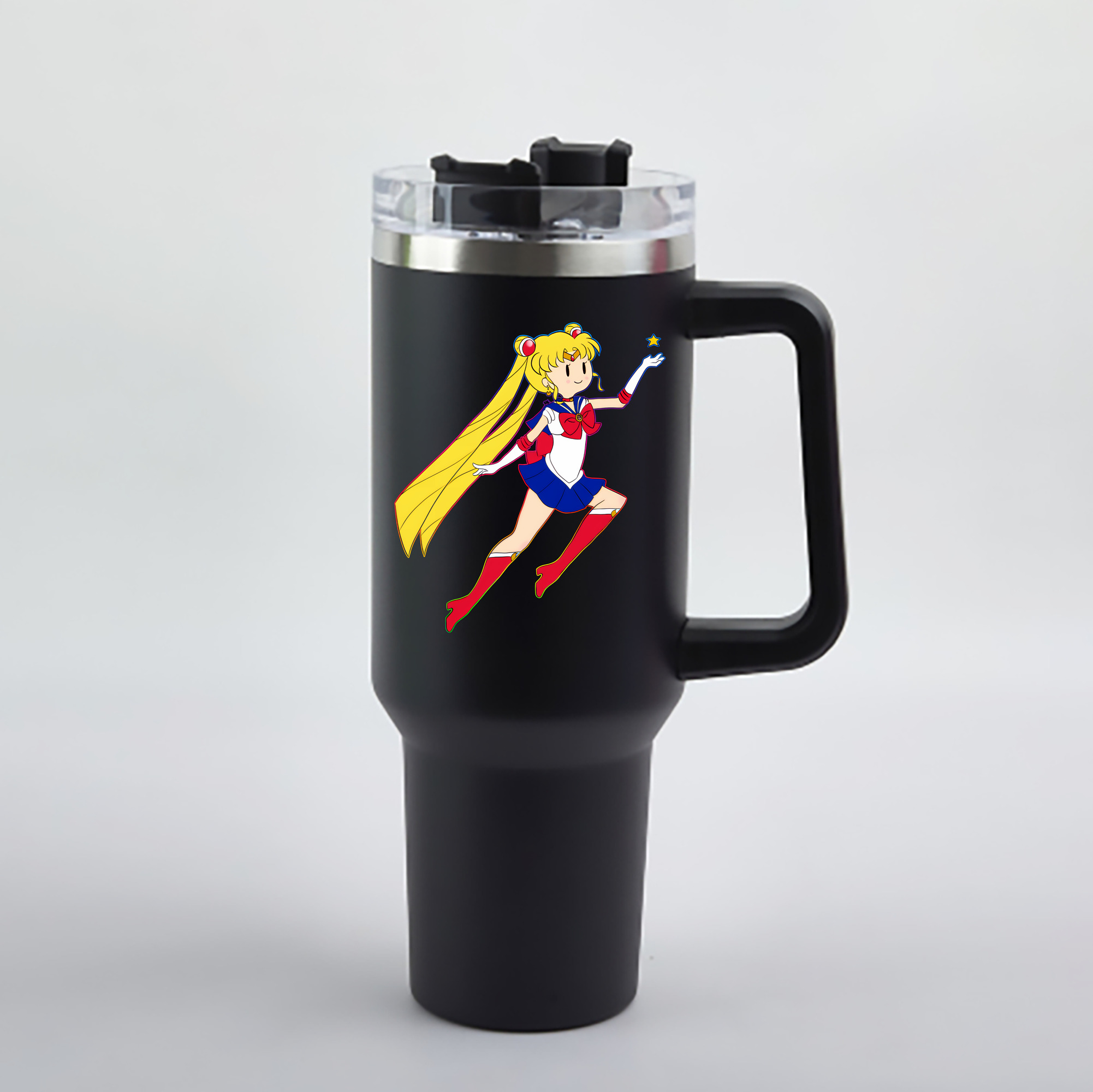 （画像用） 美少女戦士セーラームーン 月野 うさぎ つきの うさぎ Sailor Moon Tsukino Usagi 1200mL車用タンブラー - クリスタルステッカー（プラスチックストロー付き）