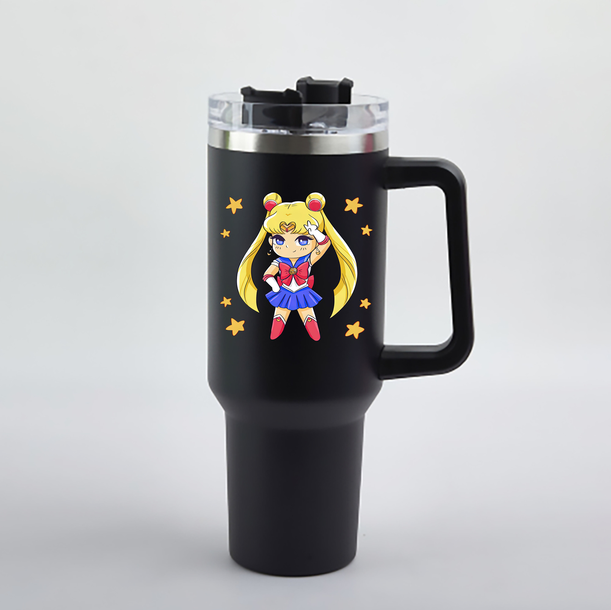 （画像用） 美少女戦士セーラームーン 月野 うさぎ つきの うさぎ Sailor Moon Tsukino Usagi 1200mL車用タンブラー - クリスタルステッカー（プラスチックストロー付き）
