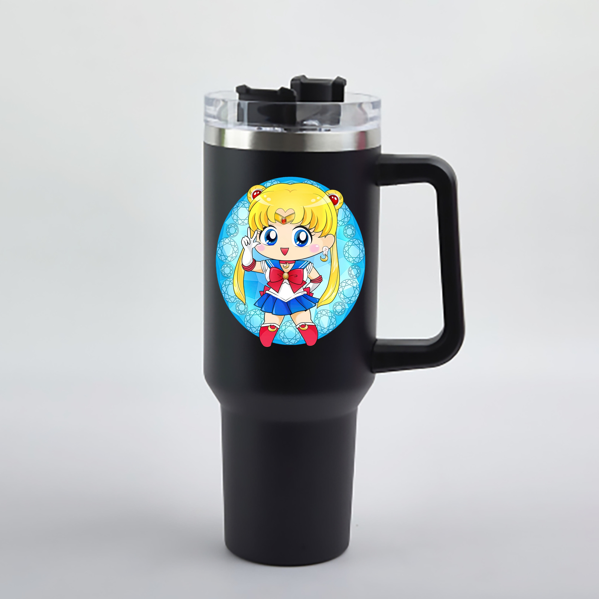（画像用） 美少女戦士セーラームーン 月野 うさぎ つきの うさぎ Sailor Moon Tsukino Usagi 1200mL車用タンブラー - クリスタルステッカー（プラスチックストロー付き）