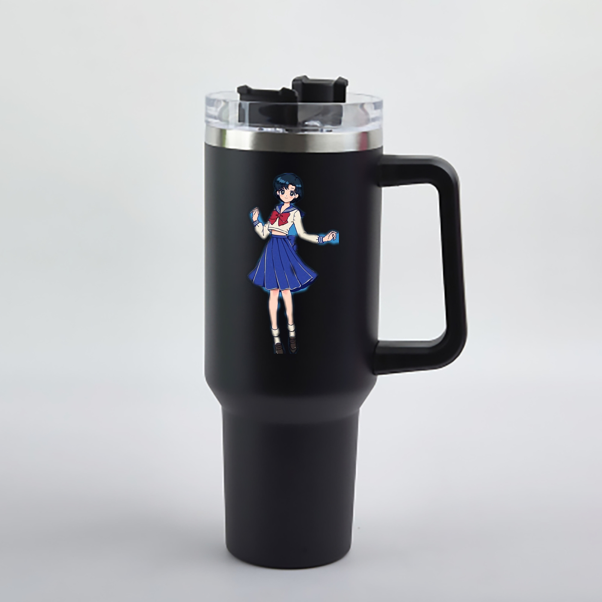 （画像用） 美少女戦士セーラームーン 水野 亜美 みずの あみ Sailor Moon Mizuno Ami 1200mL車用タンブラー - クリスタルステッカー（プラスチックストロー付き）