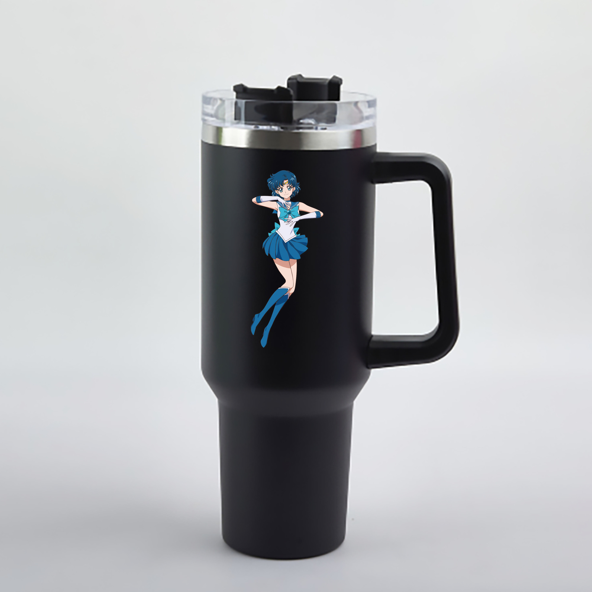 （画像用） 美少女戦士セーラームーン 水野 亜美 みずの あみ Sailor Moon Mizuno Ami 1200mL車用タンブラー - クリスタルステッカー（プラスチックストロー付き）