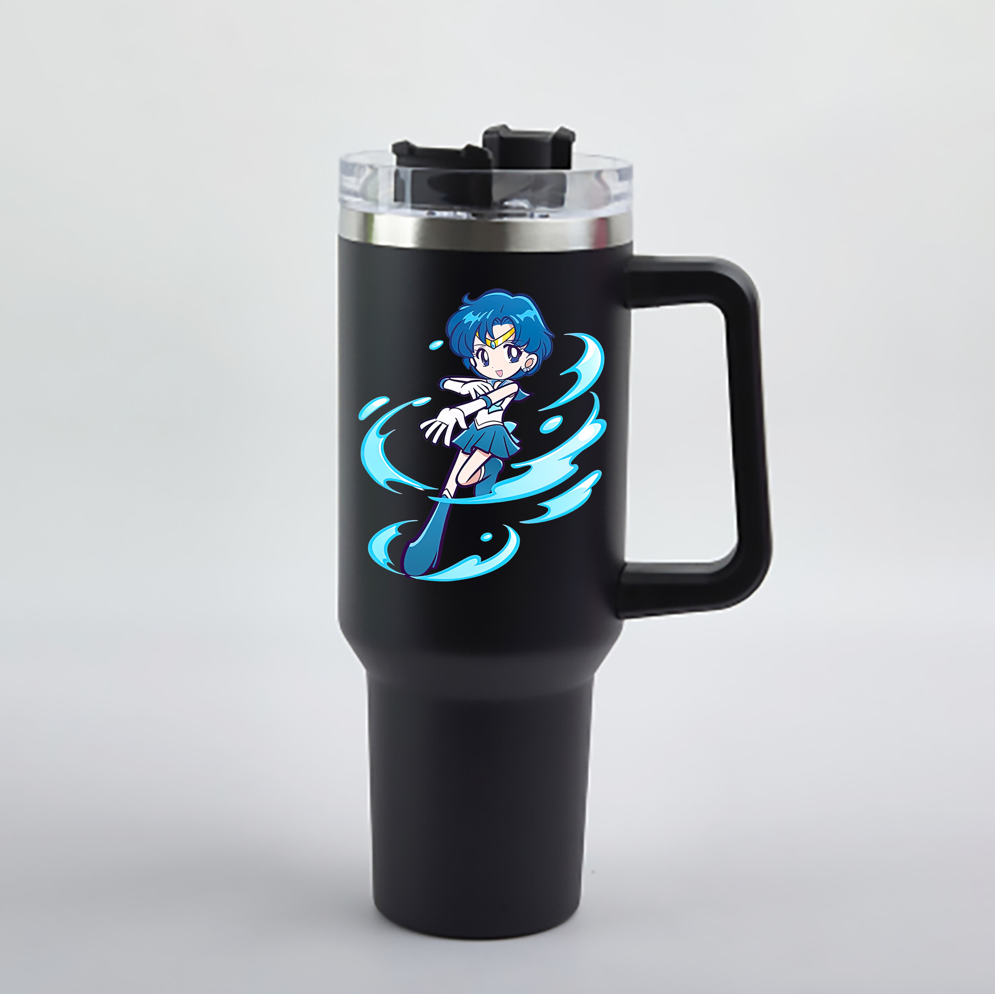 （画像用） 美少女戦士セーラームーン 水野 亜美 みずの あみ Sailor Moon Mizuno Ami 1200mL車用タンブラー - クリスタルステッカー（プラスチックストロー付き）
