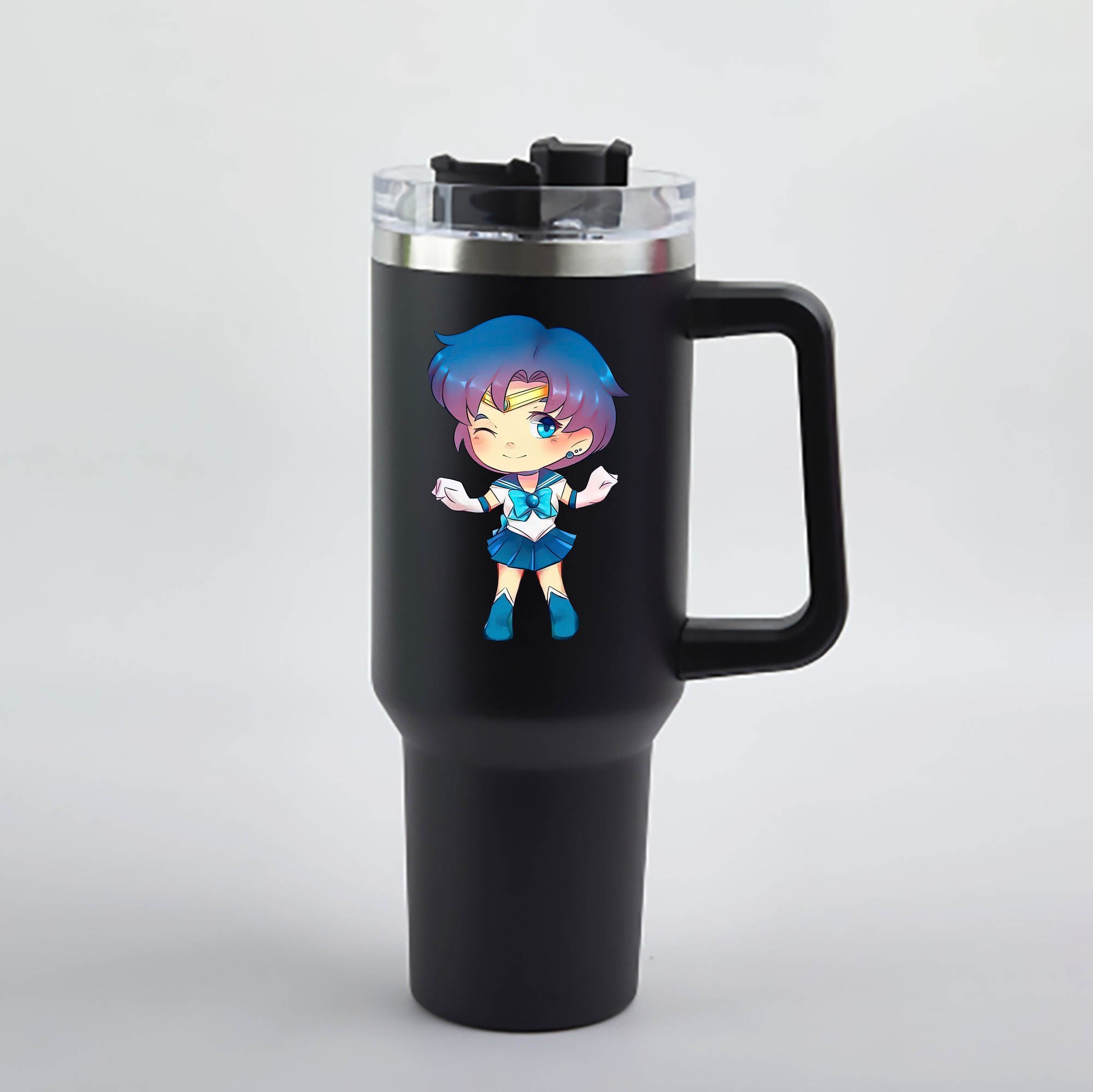 （画像用） 美少女戦士セーラームーン 水野 亜美 みずの あみ Sailor Moon Mizuno Ami 1200mL車用タンブラー - クリスタルステッカー（プラスチックストロー付き）