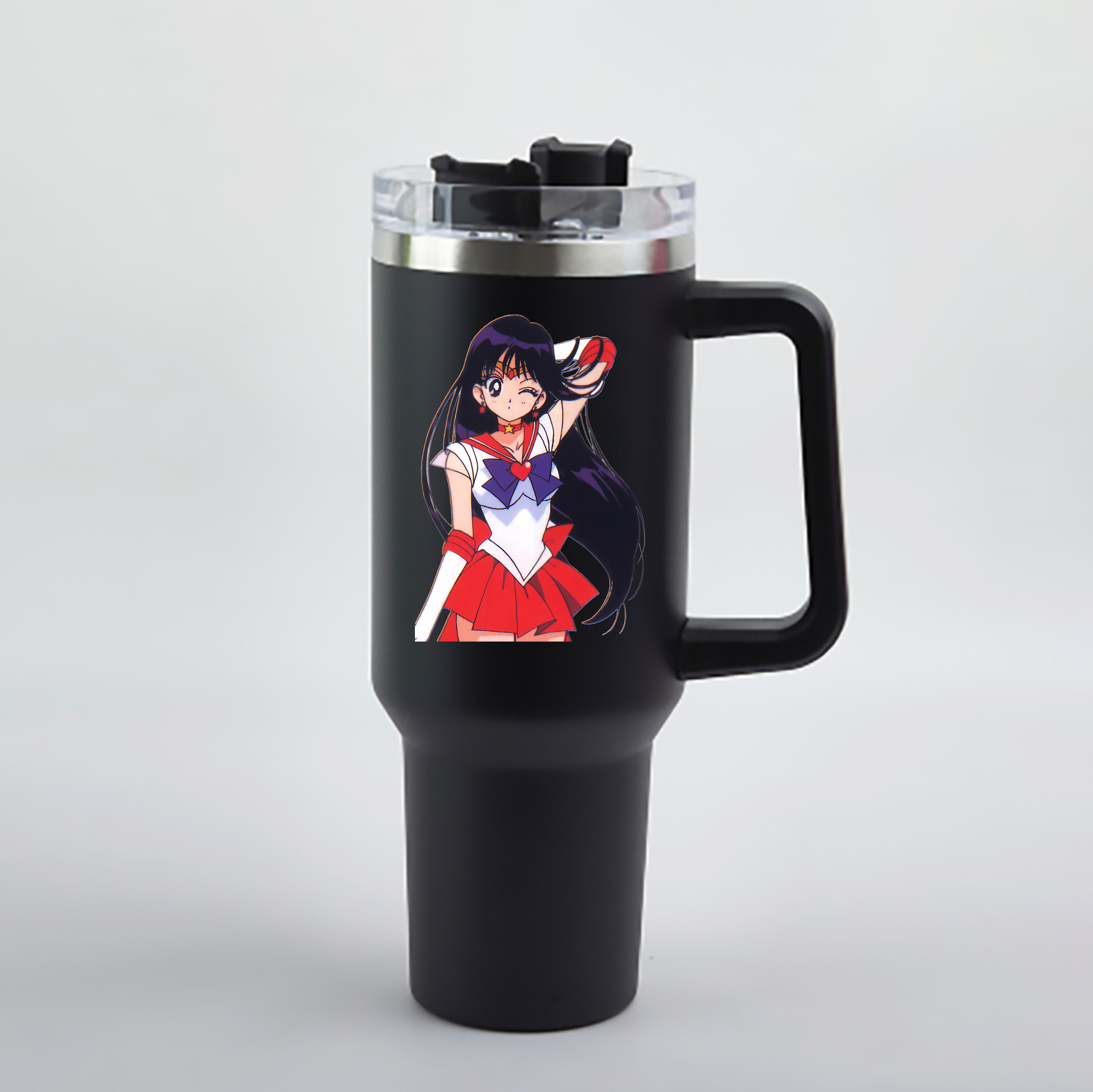 （画像用） 美少女戦士セーラームーン 火野レイ ひの レイ Sailor Moon Hino Rei （セーラーマーズ,Sailor Mars） 1200mL車用タンブラー - クリスタルステッカー（プラスチックストロー付き）