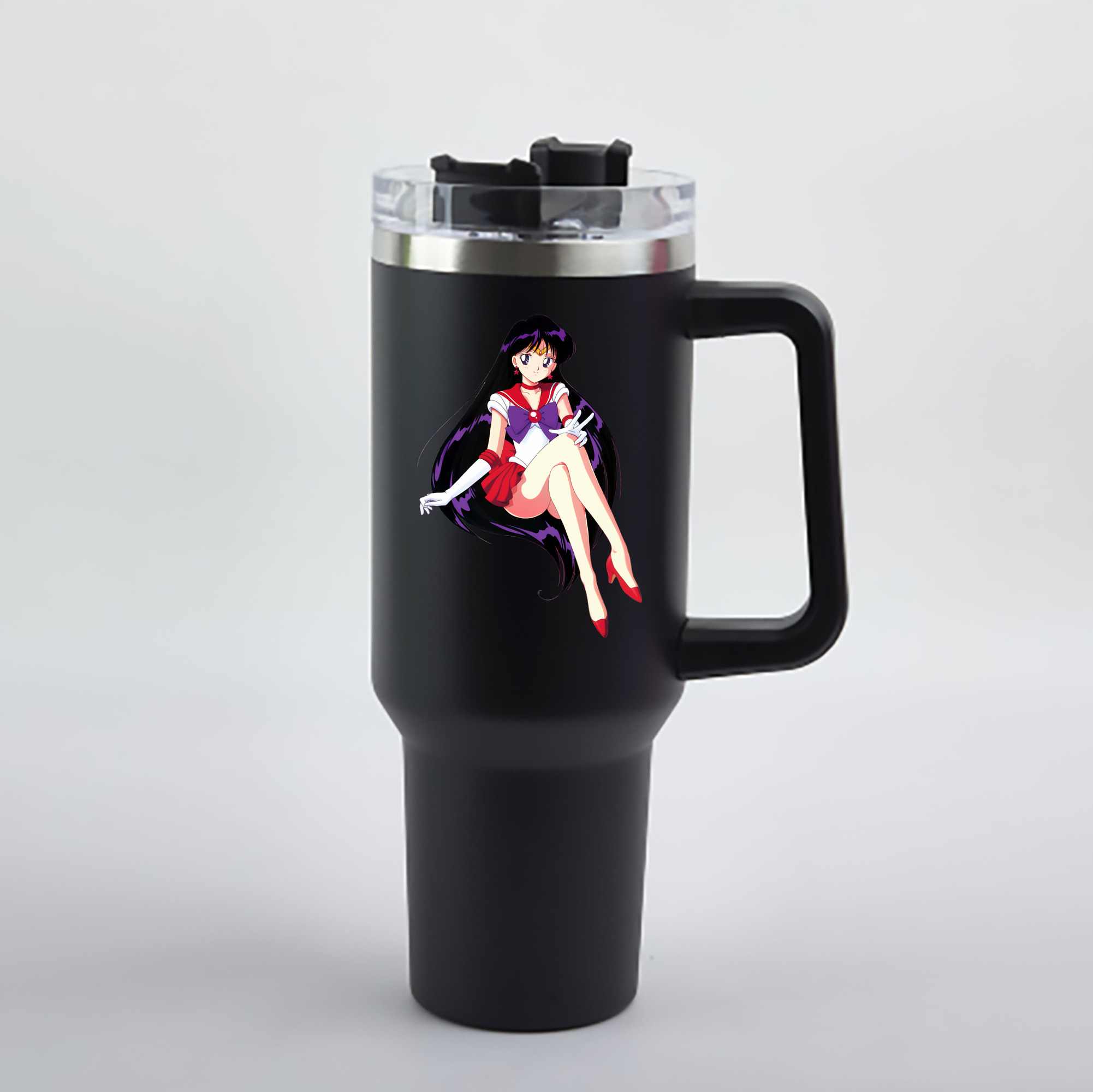 （画像用） 美少女戦士セーラームーン 火野レイ ひの レイ Sailor Moon Hino Rei （セーラーマーズ,Sailor Mars） 1200mL車用タンブラー - クリスタルステッカー（プラスチックストロー付き）