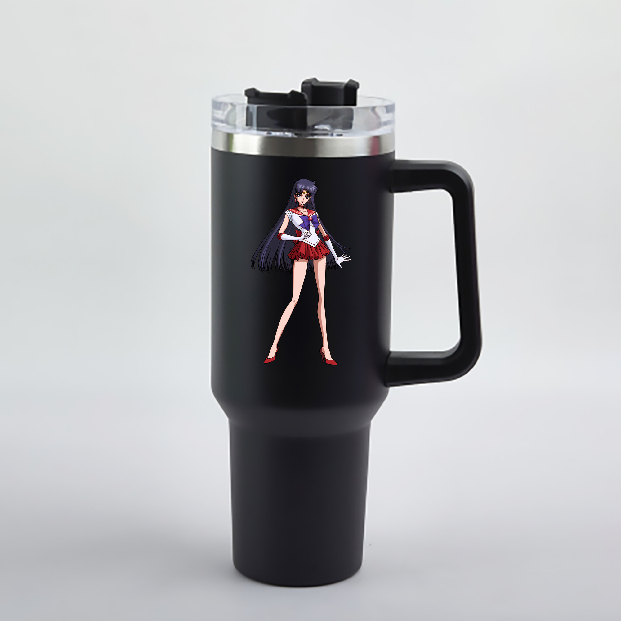 （画像用） 美少女戦士セーラームーン 火野レイ ひの レイ Sailor Moon Hino Rei （セーラーマーズ,Sailor Mars） 1200mL車用タンブラー - クリスタルステッカー（プラスチックストロー付き）