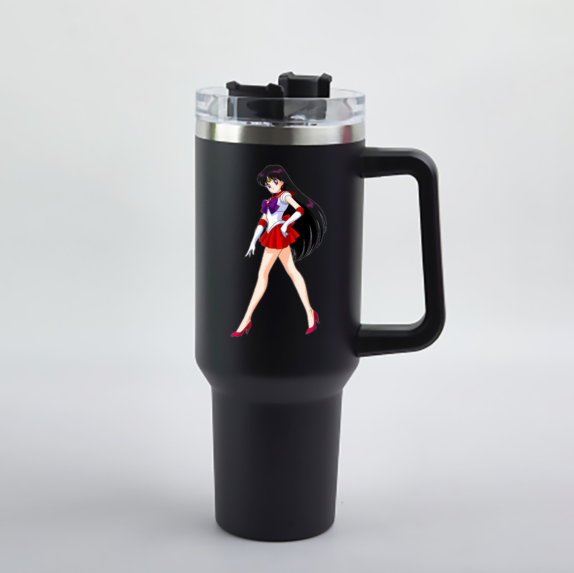 （画像用） 美少女戦士セーラームーン 火野レイ ひの レイ Sailor Moon Hino Rei （セーラーマーズ,Sailor Mars） 1200mL車用タンブラー - クリスタルステッカー（プラスチックストロー付き）