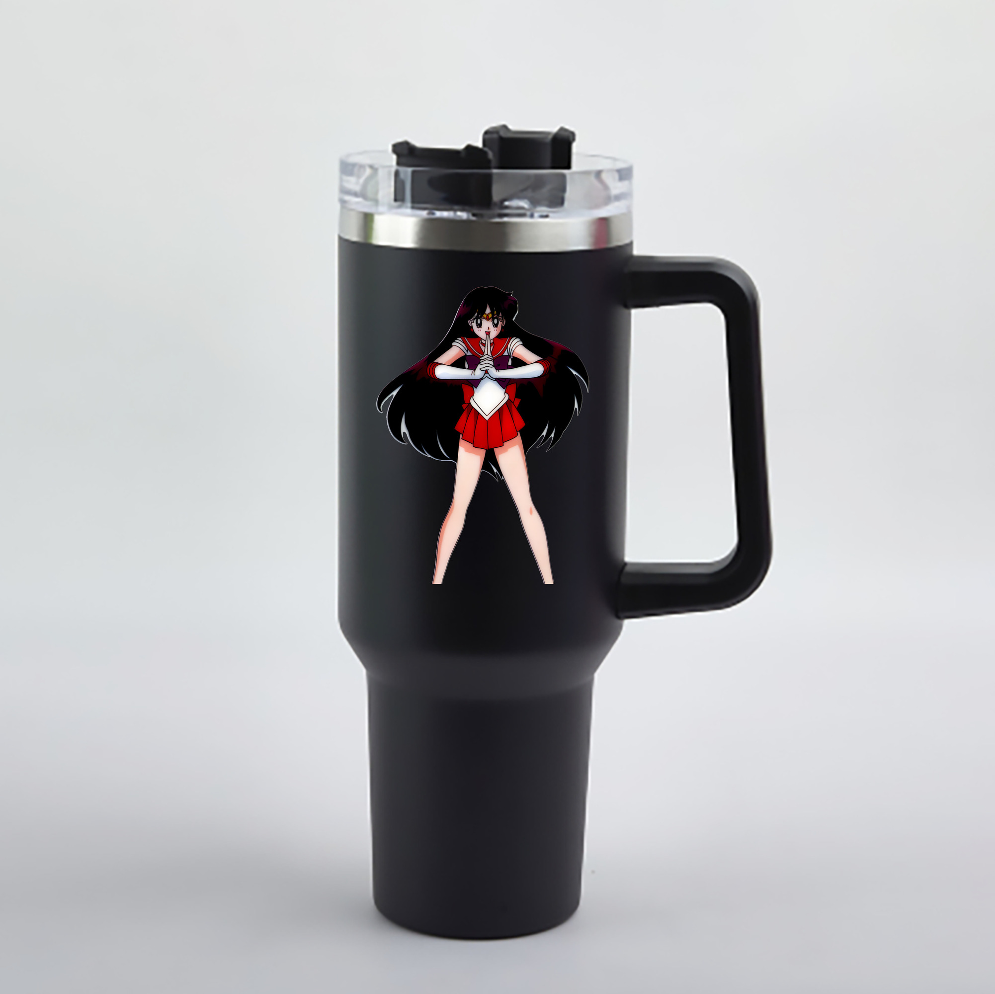 （画像用） 美少女戦士セーラームーン 火野レイ ひの レイ Sailor Moon Hino Rei （セーラーマーズ,Sailor Mars） 1200mL車用タンブラー - クリスタルステッカー（プラスチックストロー付き）