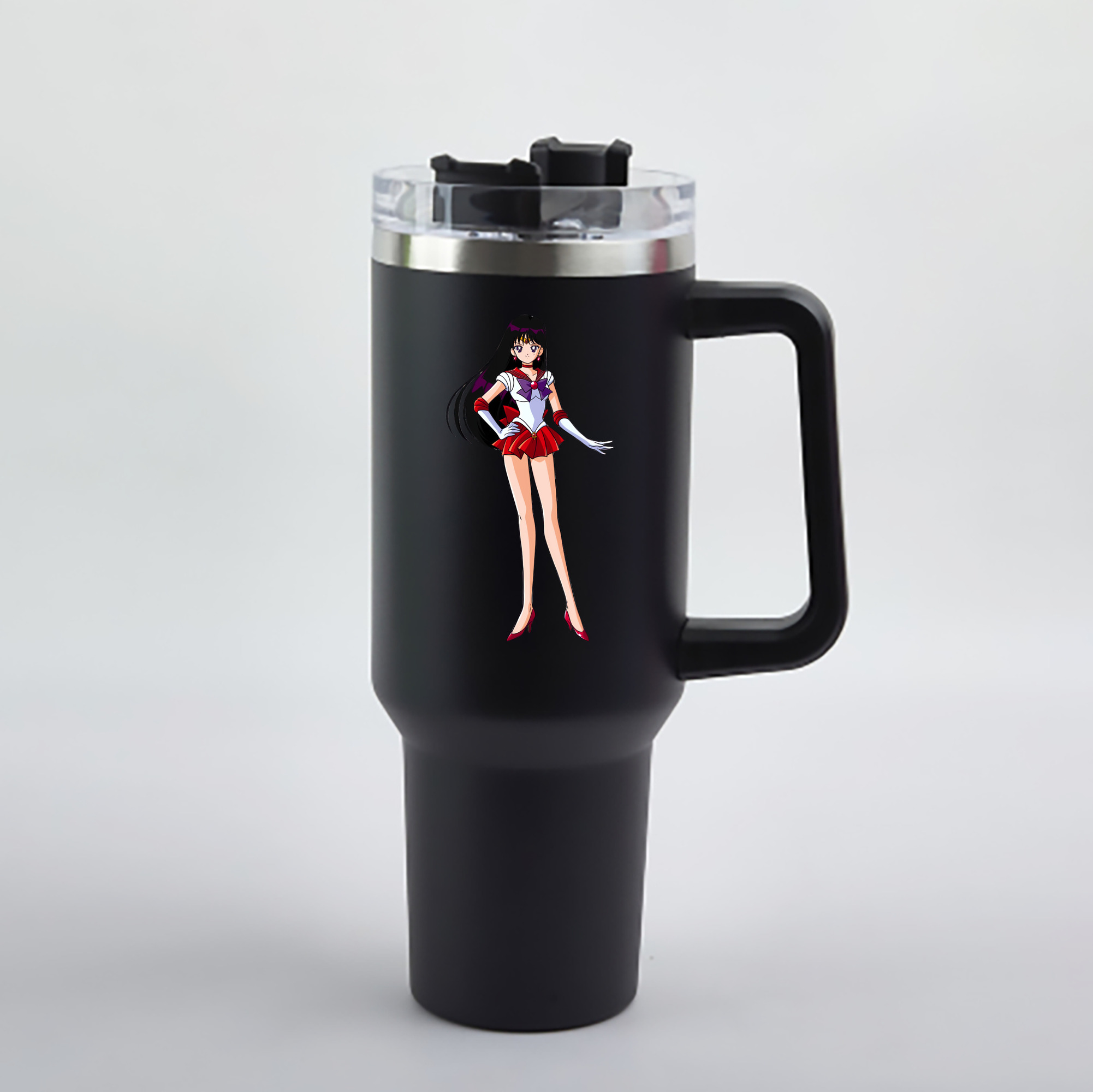 （画像用） 美少女戦士セーラームーン 火野レイ ひの レイ Sailor Moon Hino Rei （セーラーマーズ,Sailor Mars） 1200mL車用タンブラー - クリスタルステッカー（プラスチックストロー付き）