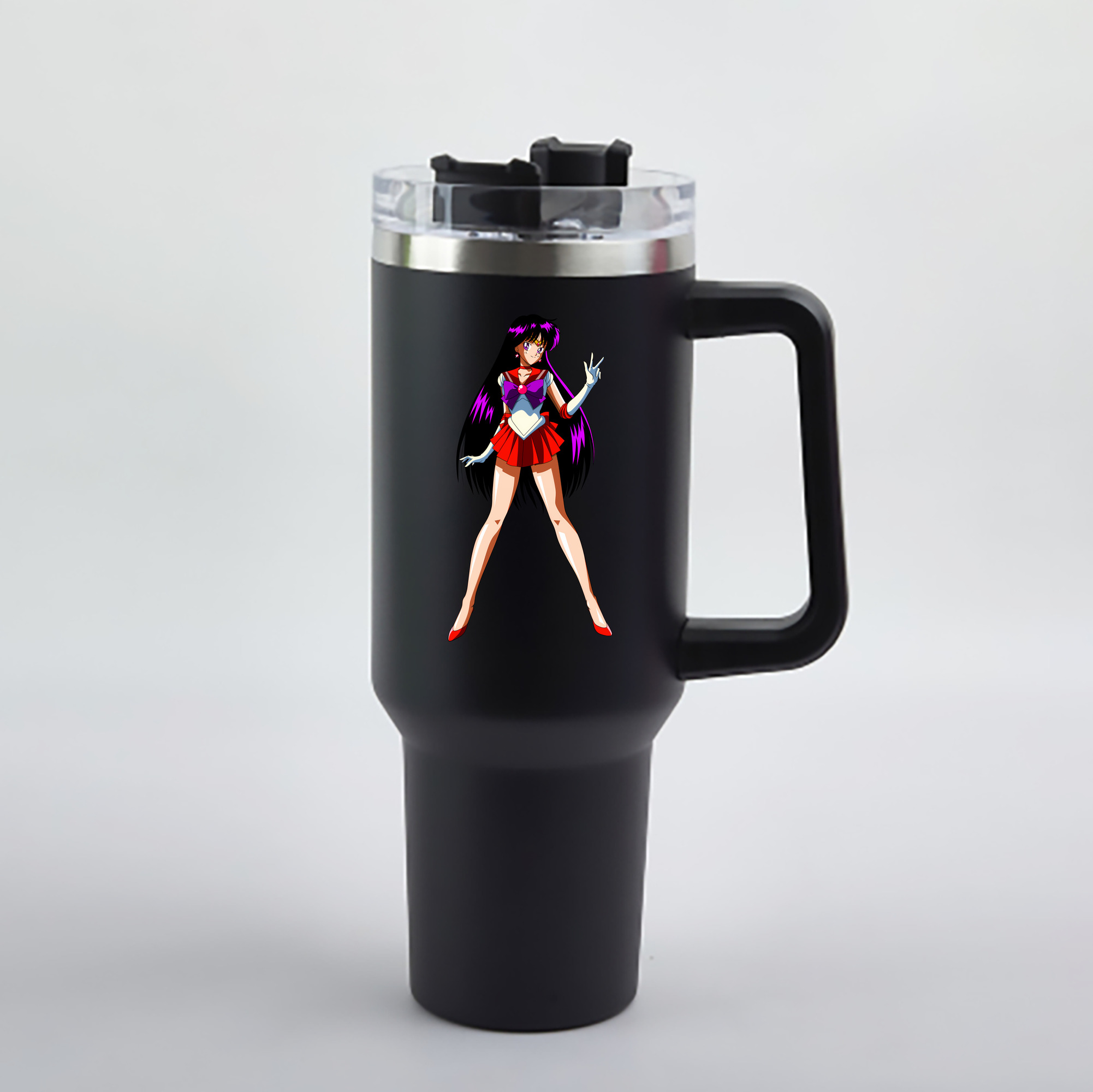 （画像用） 美少女戦士セーラームーン 火野レイ ひの レイ Sailor Moon Hino Rei （セーラーマーズ,Sailor Mars） 1200mL車用タンブラー - クリスタルステッカー（プラスチックストロー付き）