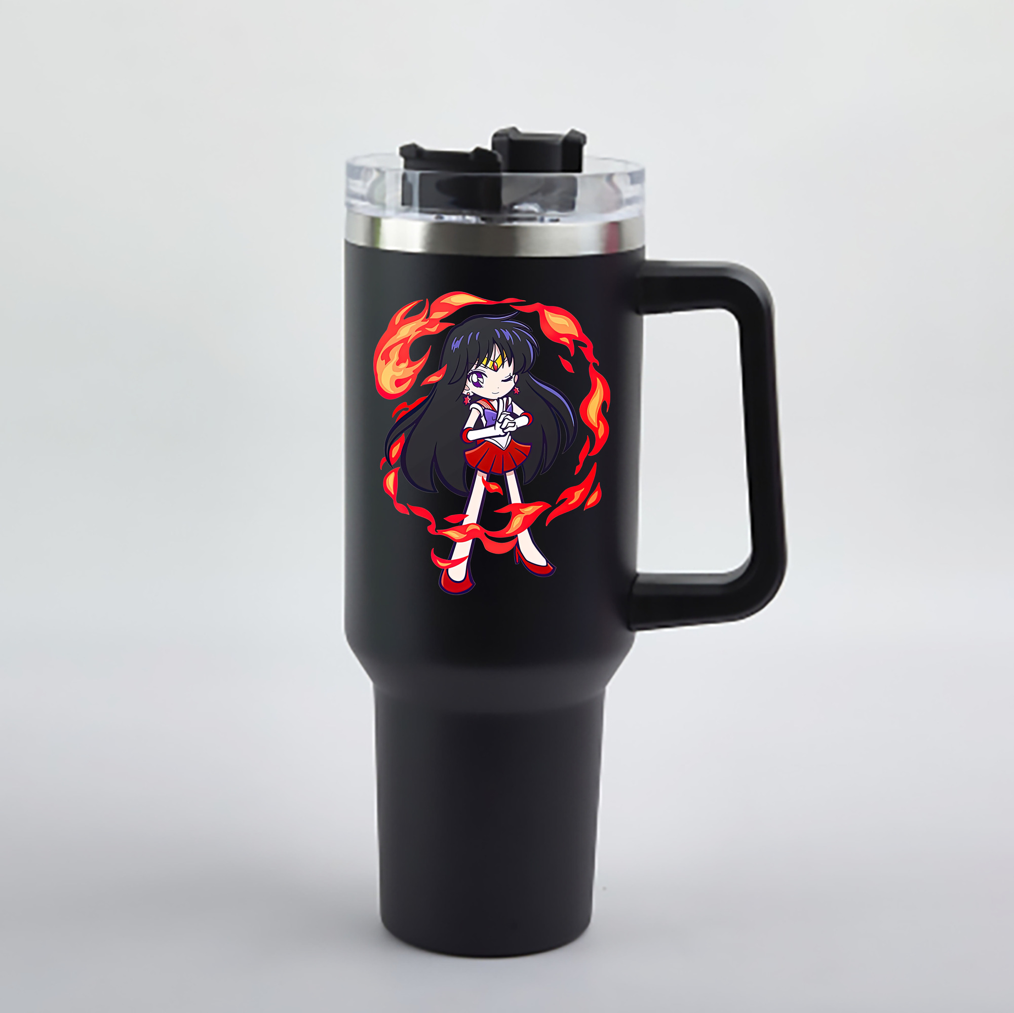（画像用） 美少女戦士セーラームーン 火野レイ ひの レイ Sailor Moon Hino Rei （セーラーマーズ,Sailor Mars） 1200mL車用タンブラー - クリスタルステッカー（プラスチックストロー付き）