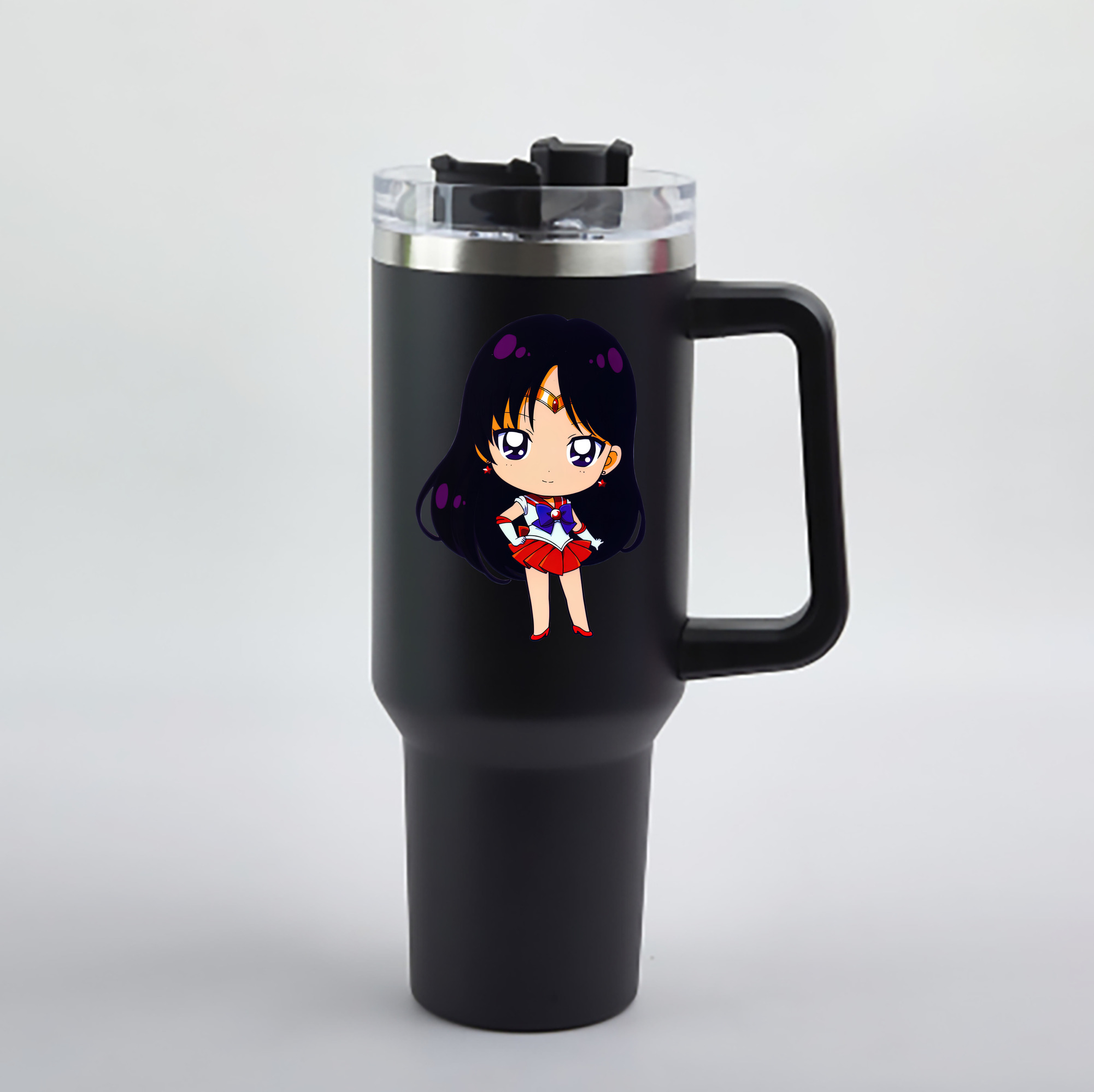 （画像用） 美少女戦士セーラームーン 火野レイ ひの レイ Sailor Moon Hino Rei （セーラーマーズ,Sailor Mars） 1200mL車用タンブラー - クリスタルステッカー（プラスチックストロー付き）