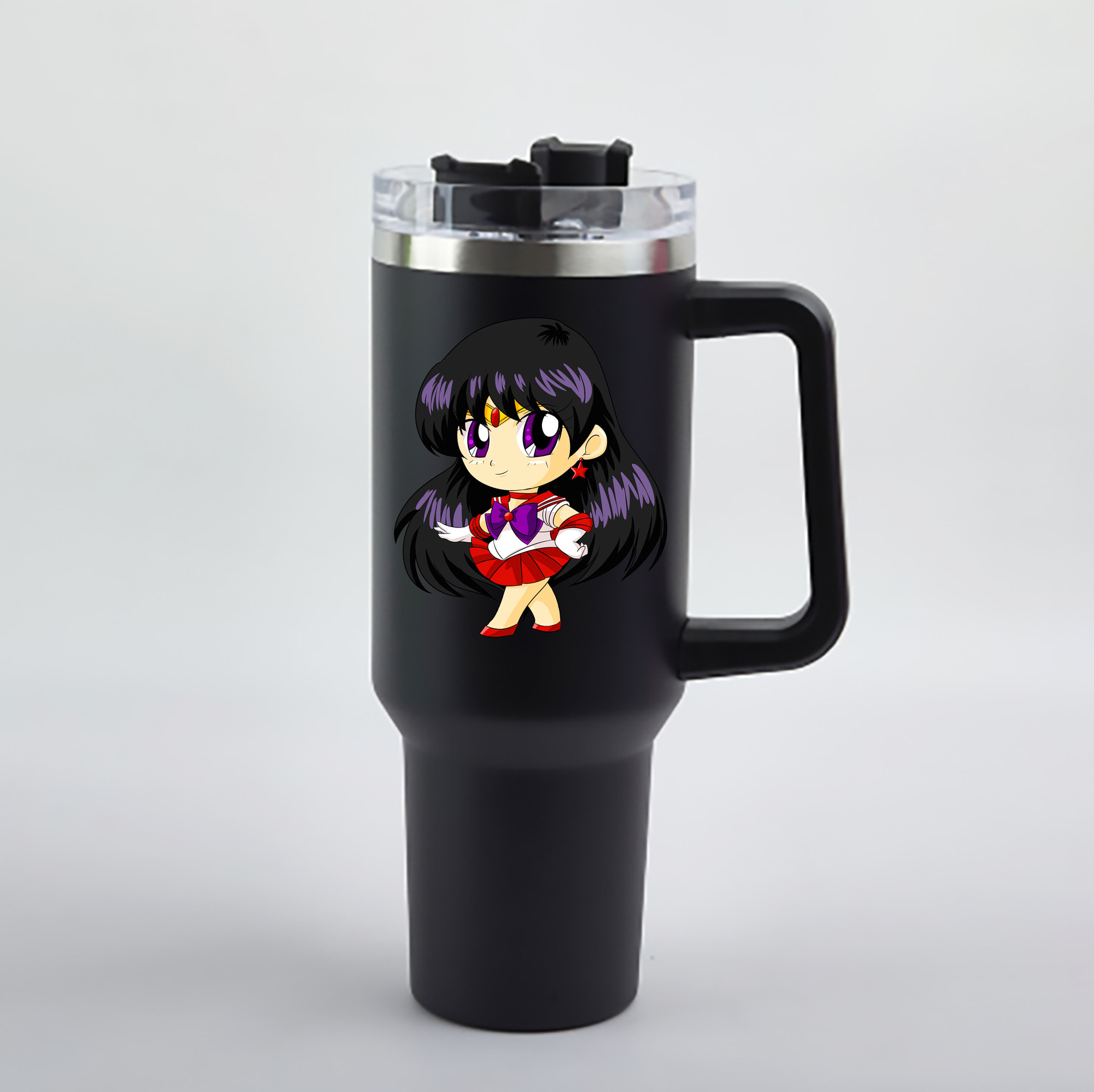 （画像用） 美少女戦士セーラームーン 火野レイ ひの レイ Sailor Moon Hino Rei （セーラーマーズ,Sailor Mars） 1200mL車用タンブラー - クリスタルステッカー（プラスチックストロー付き）