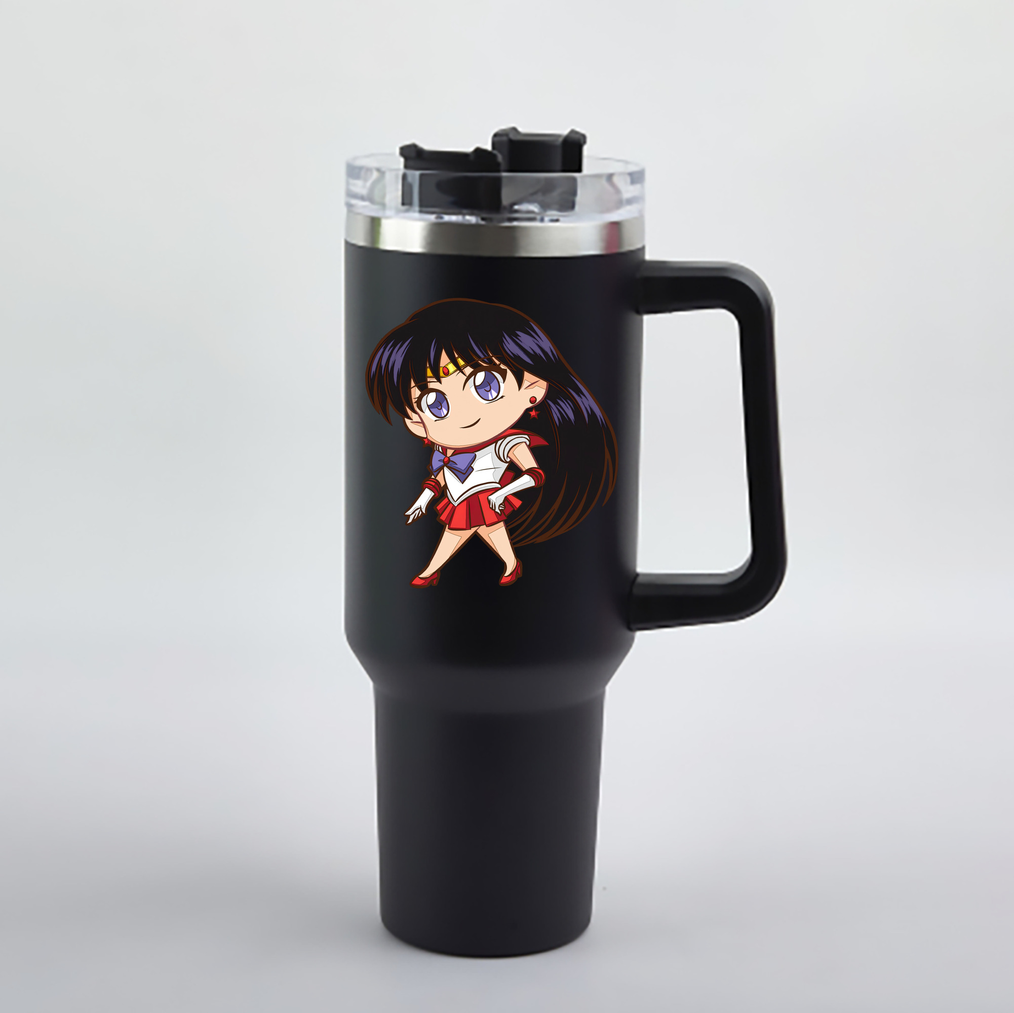 （画像用） 美少女戦士セーラームーン 火野レイ ひの レイ Sailor Moon Hino Rei （セーラーマーズ,Sailor Mars） 1200mL車用タンブラー - クリスタルステッカー（プラスチックストロー付き）