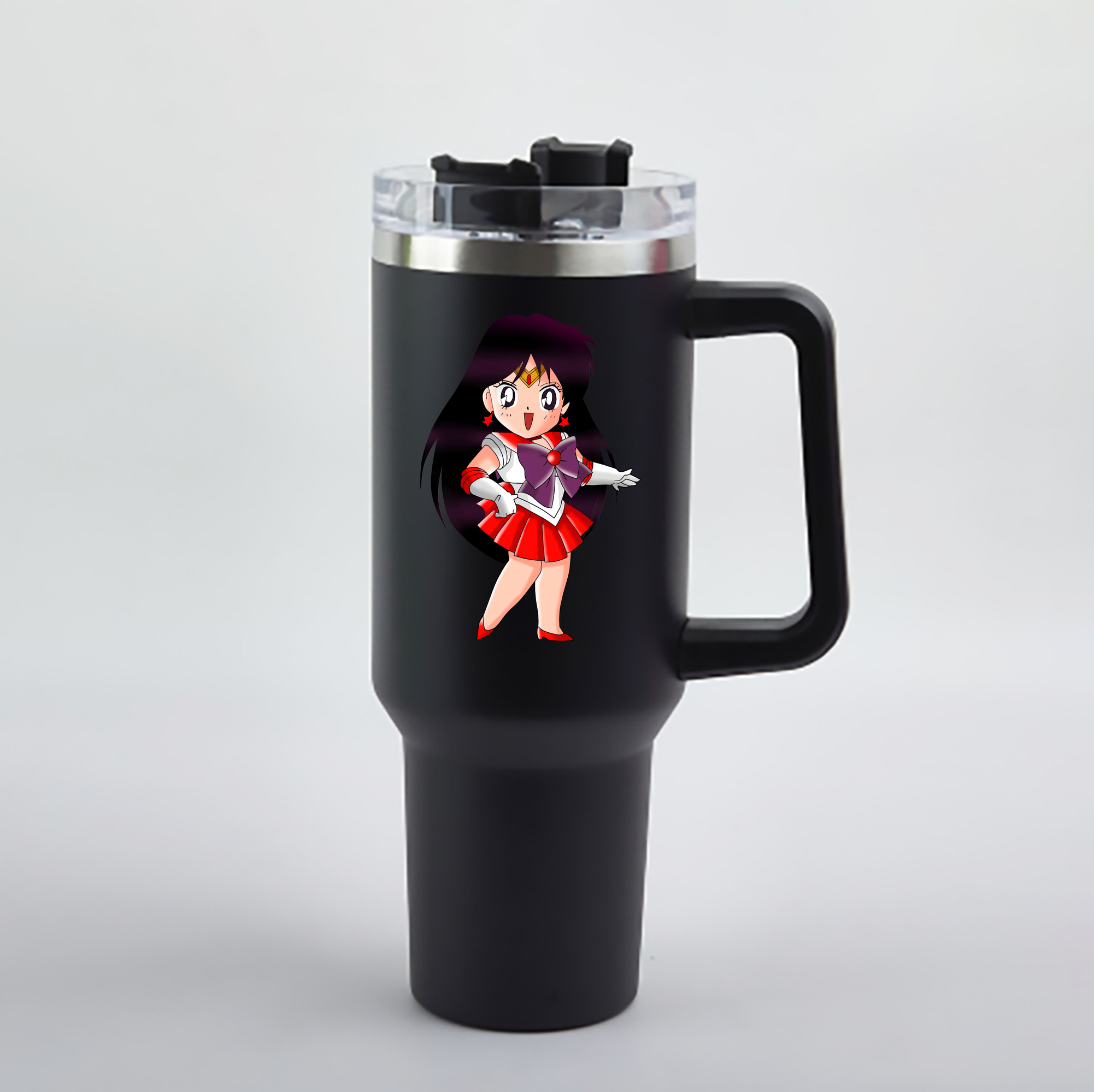 （画像用） 美少女戦士セーラームーン 火野レイ ひの レイ Sailor Moon Hino Rei （セーラーマーズ,Sailor Mars） 1200mL車用タンブラー - クリスタルステッカー（プラスチックストロー付き）