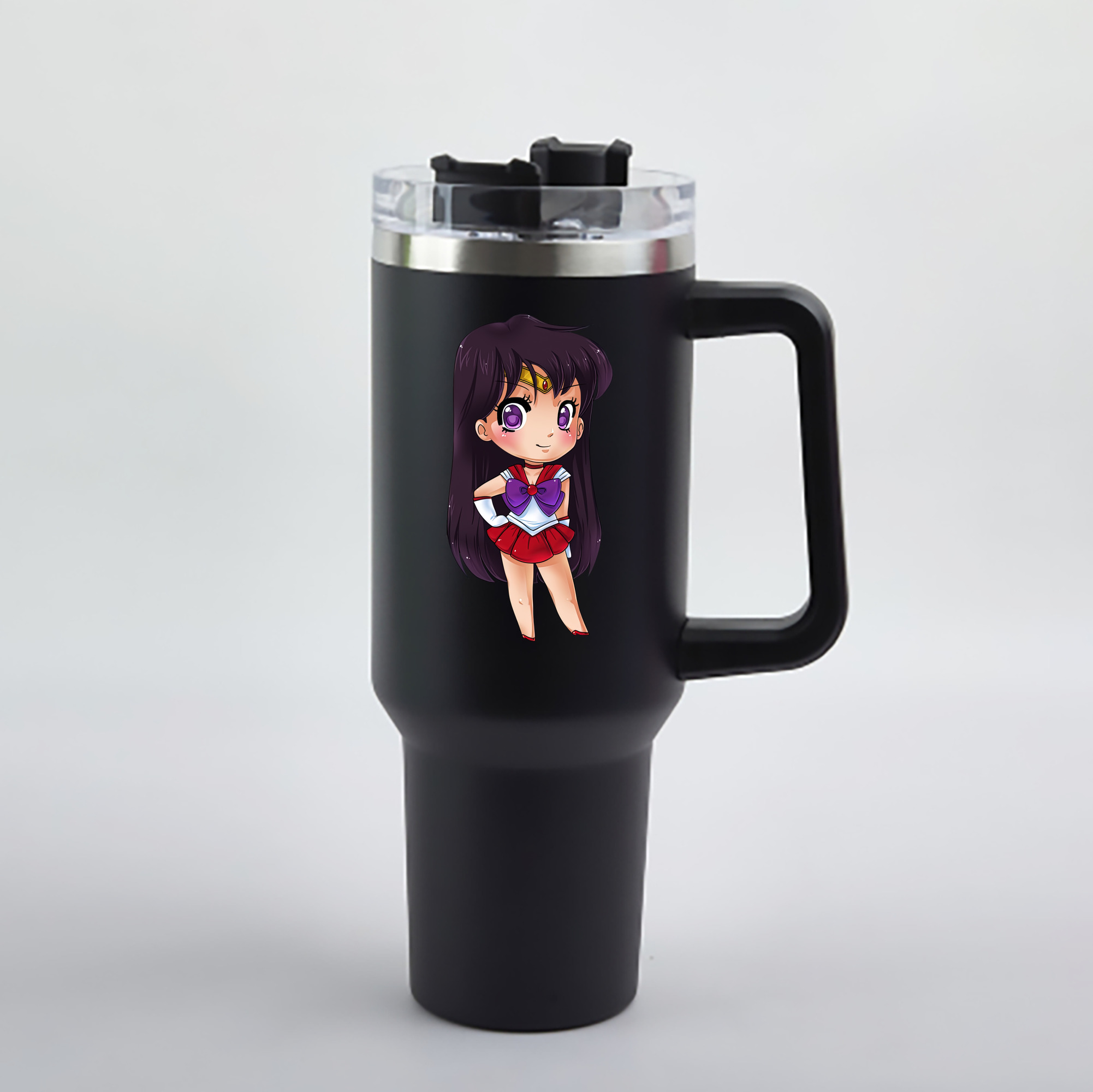 （画像用） 美少女戦士セーラームーン 火野レイ ひの レイ Sailor Moon Hino Rei （セーラーマーズ,Sailor Mars） 1200mL車用タンブラー - クリスタルステッカー（プラスチックストロー付き）
