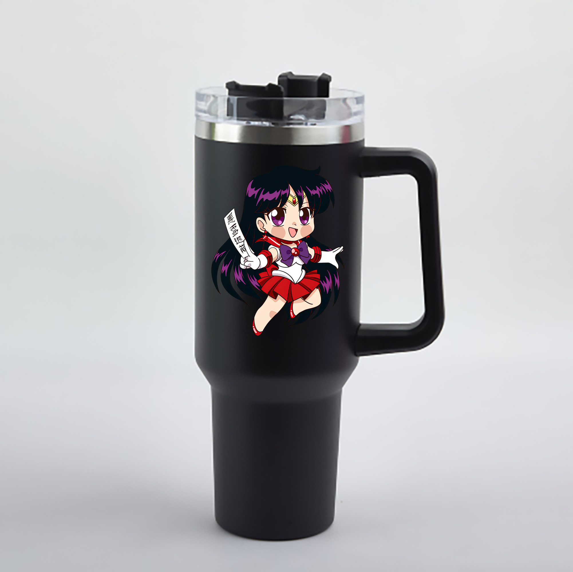 （画像用） 美少女戦士セーラームーン 火野レイ ひの レイ Sailor Moon Hino Rei （セーラーマーズ,Sailor Mars） 1200mL車用タンブラー - クリスタルステッカー（プラスチックストロー付き）