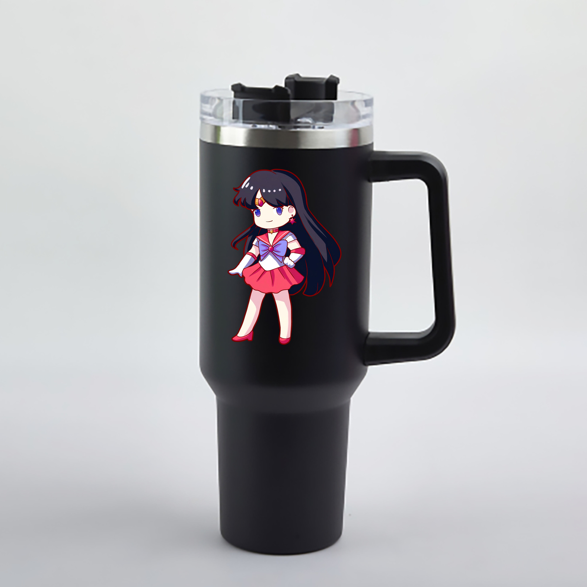（画像用） 美少女戦士セーラームーン 火野レイ ひの レイ Sailor Moon Hino Rei （セーラーマーズ,Sailor Mars） 1200mL車用タンブラー - クリスタルステッカー（プラスチックストロー付き）