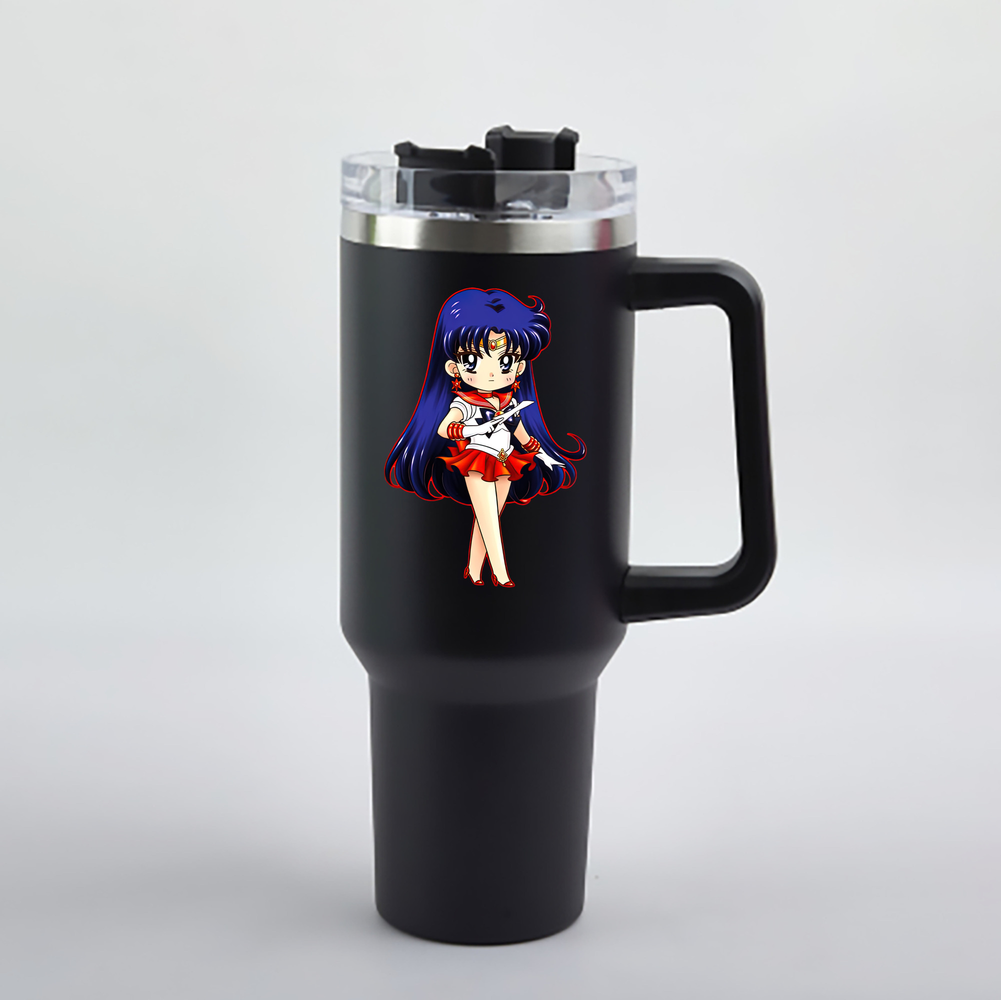 （画像用） 美少女戦士セーラームーン 火野レイ ひの レイ Sailor Moon Hino Rei （セーラーマーズ,Sailor Mars） 1200mL車用タンブラー - クリスタルステッカー（プラスチックストロー付き）