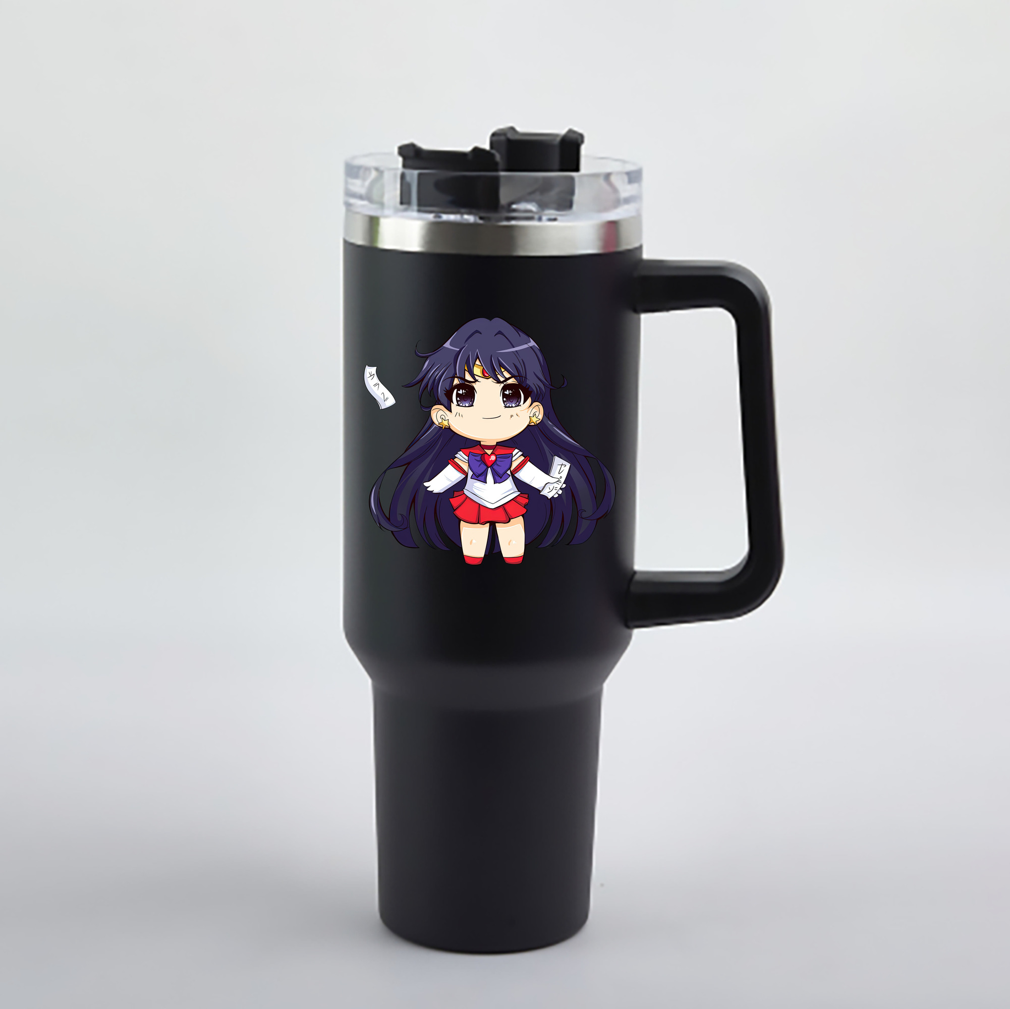 （画像用） 美少女戦士セーラームーン 火野レイ ひの レイ Sailor Moon Hino Rei （セーラーマーズ,Sailor Mars） 1200mL車用タンブラー - クリスタルステッカー（プラスチックストロー付き）