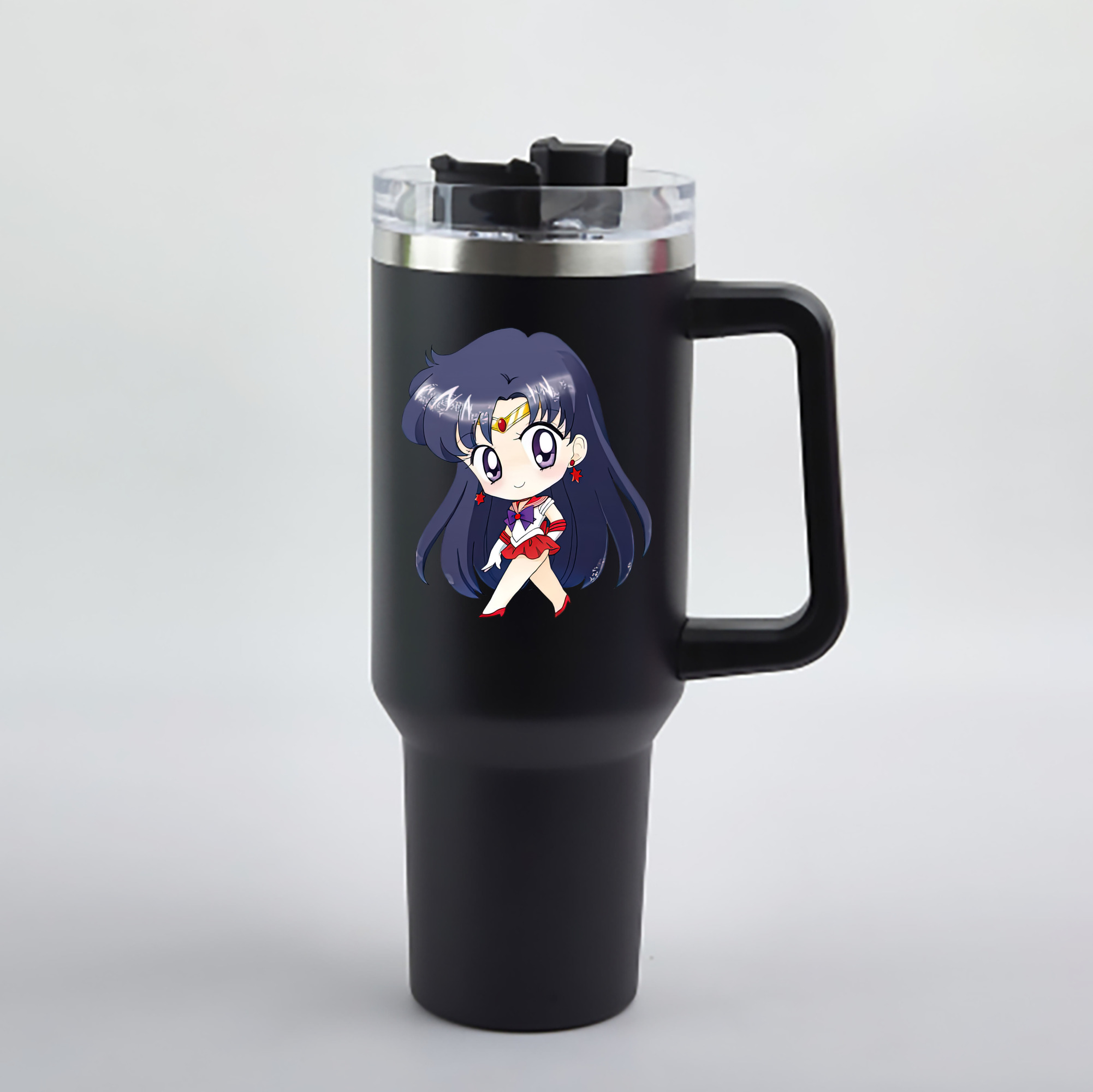 （画像用） 美少女戦士セーラームーン 火野レイ ひの レイ Sailor Moon Hino Rei （セーラーマーズ,Sailor Mars） 1200mL車用タンブラー - クリスタルステッカー（プラスチックストロー付き）