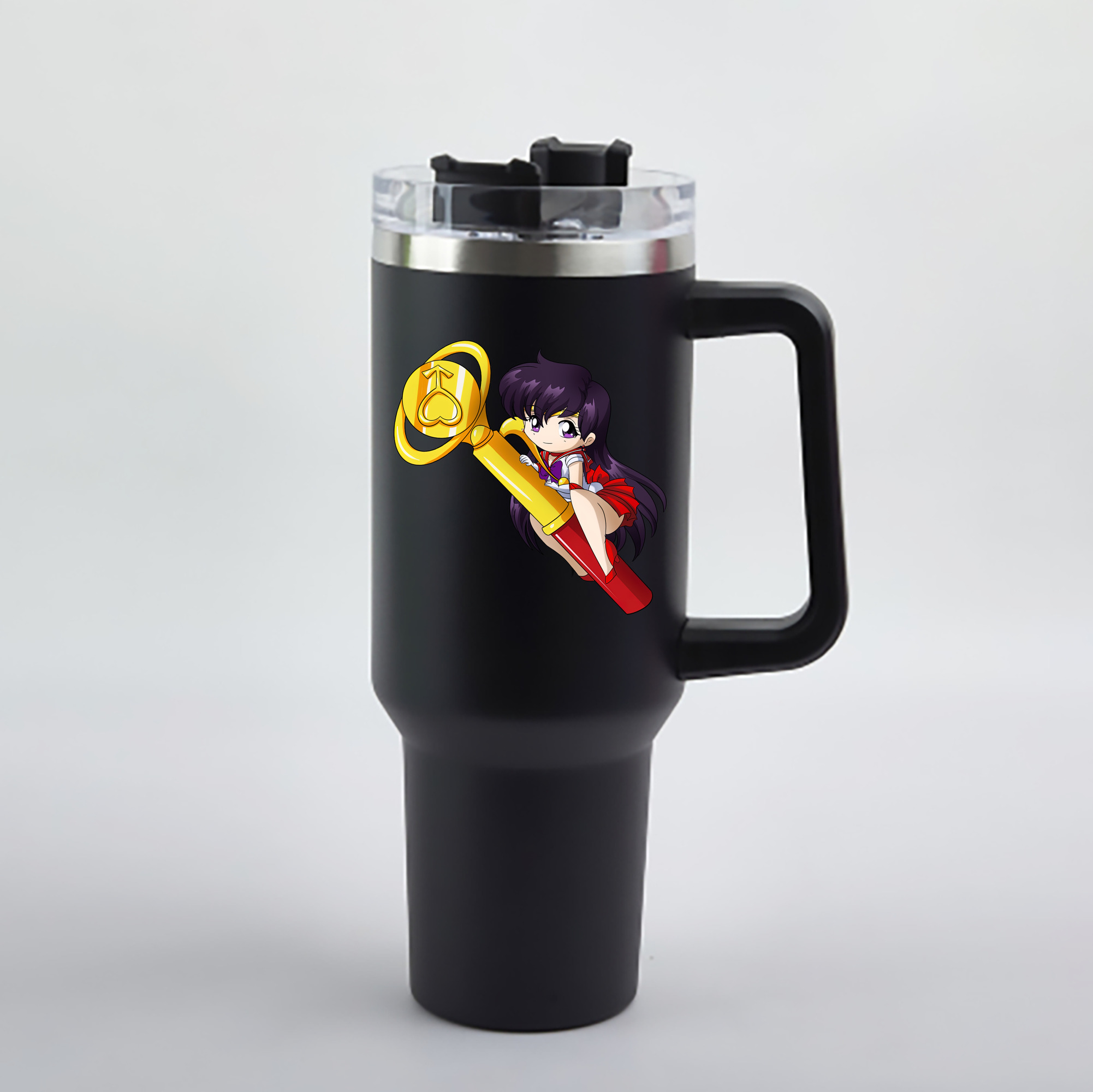 （画像用） 美少女戦士セーラームーン 火野レイ ひの レイ Sailor Moon Hino Rei （セーラーマーズ,Sailor Mars） 1200mL車用タンブラー - クリスタルステッカー（プラスチックストロー付き）