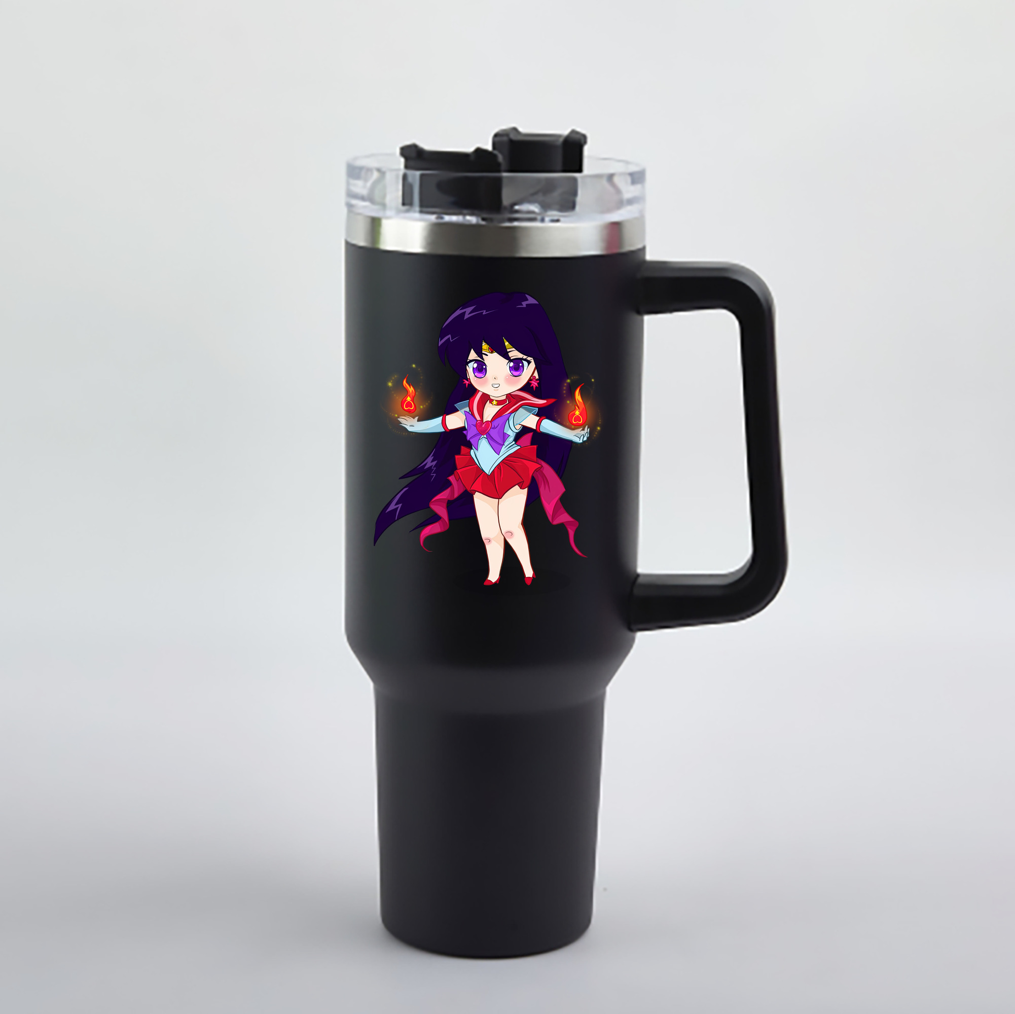 （画像用） 美少女戦士セーラームーン 火野レイ ひの レイ Sailor Moon Hino Rei （セーラーマーズ,Sailor Mars） 1200mL車用タンブラー - クリスタルステッカー（プラスチックストロー付き）