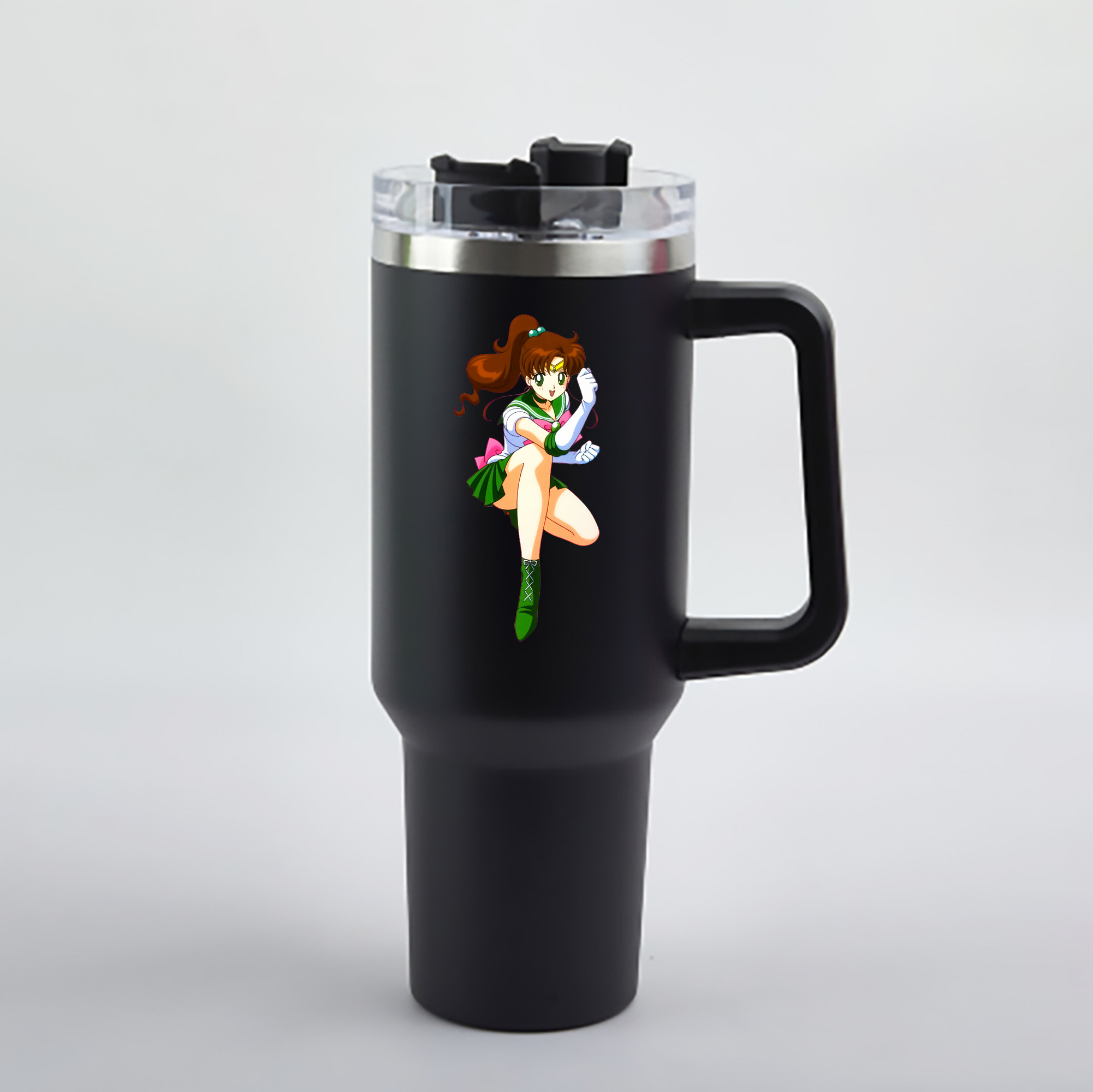 （画像用） 美少女戦士セーラームーン 木野 まこと きの まこと Sailor Moon Kino Makoto （セーラージュピター；Sailor Jupiter） 1200mL車用タンブラー - クリスタルステッカー（プラスチックストロー付き）