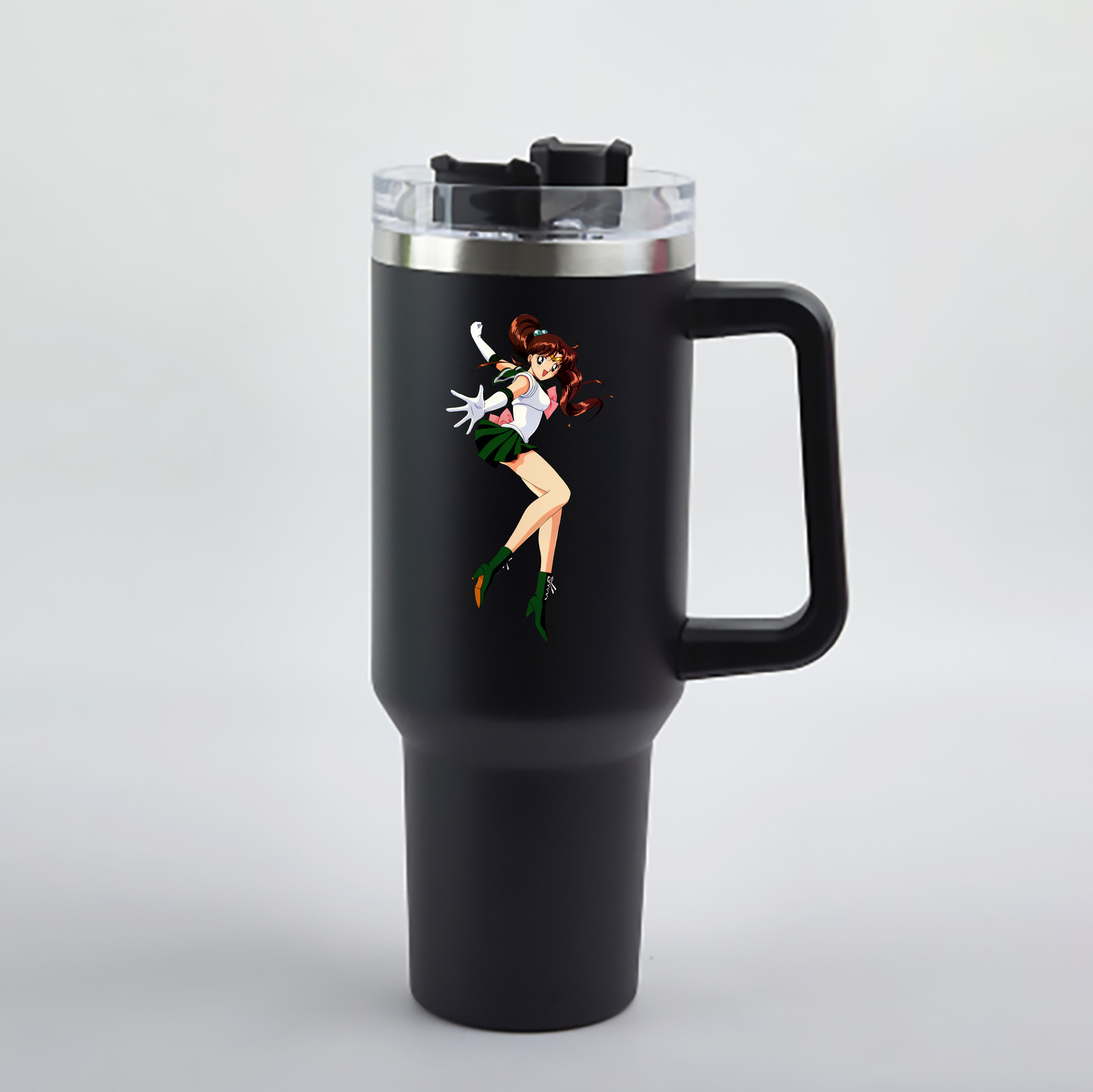 （画像用） 美少女戦士セーラームーン 木野 まこと きの まこと Sailor Moon Kino Makoto （セーラージュピター；Sailor Jupiter） 1200mL車用タンブラー - クリスタルステッカー（プラスチックストロー付き）