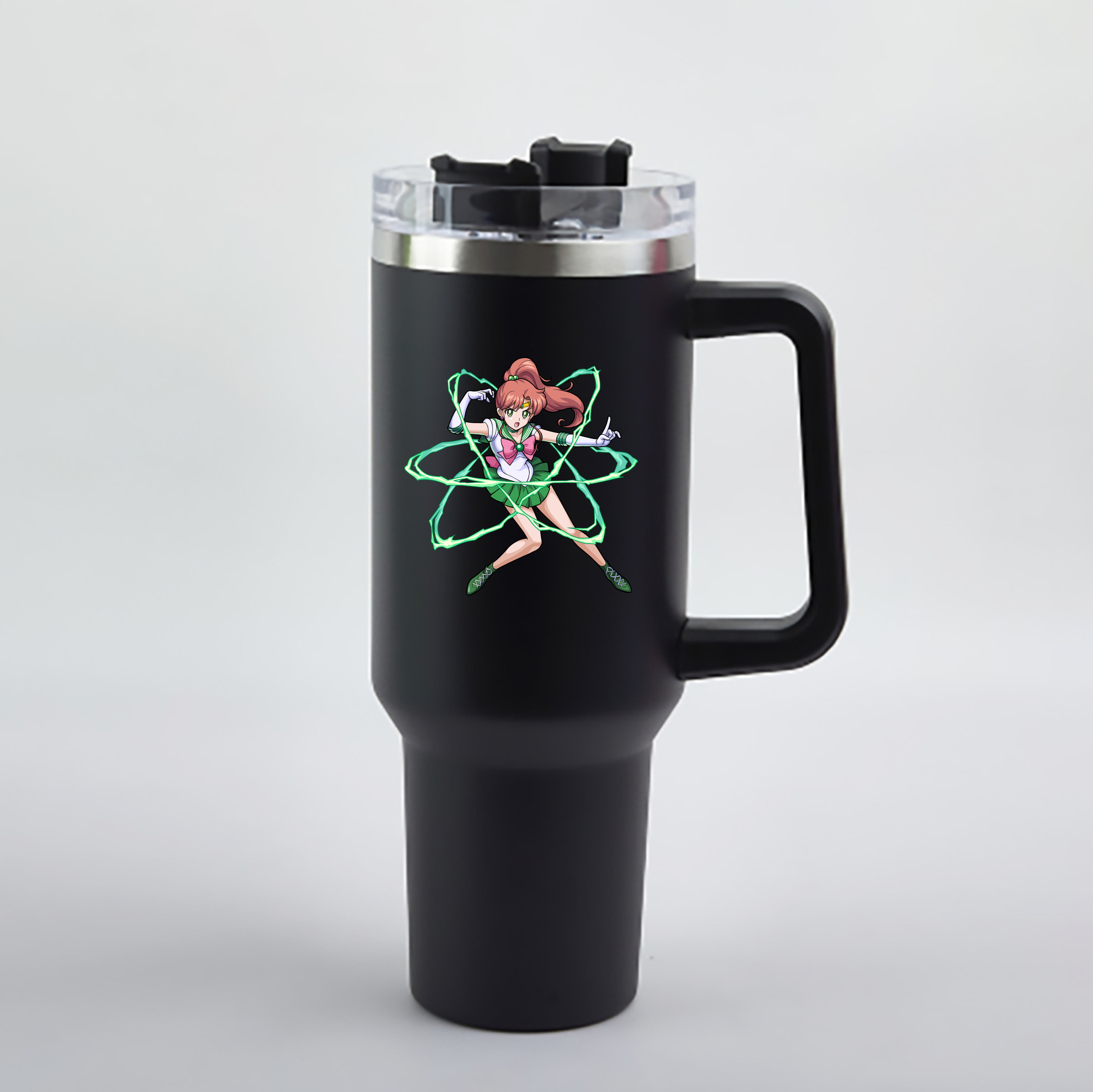 （画像用） 美少女戦士セーラームーン 木野 まこと きの まこと Sailor Moon Kino Makoto （セーラージュピター；Sailor Jupiter） 1200mL車用タンブラー - クリスタルステッカー（プラスチックストロー付き）