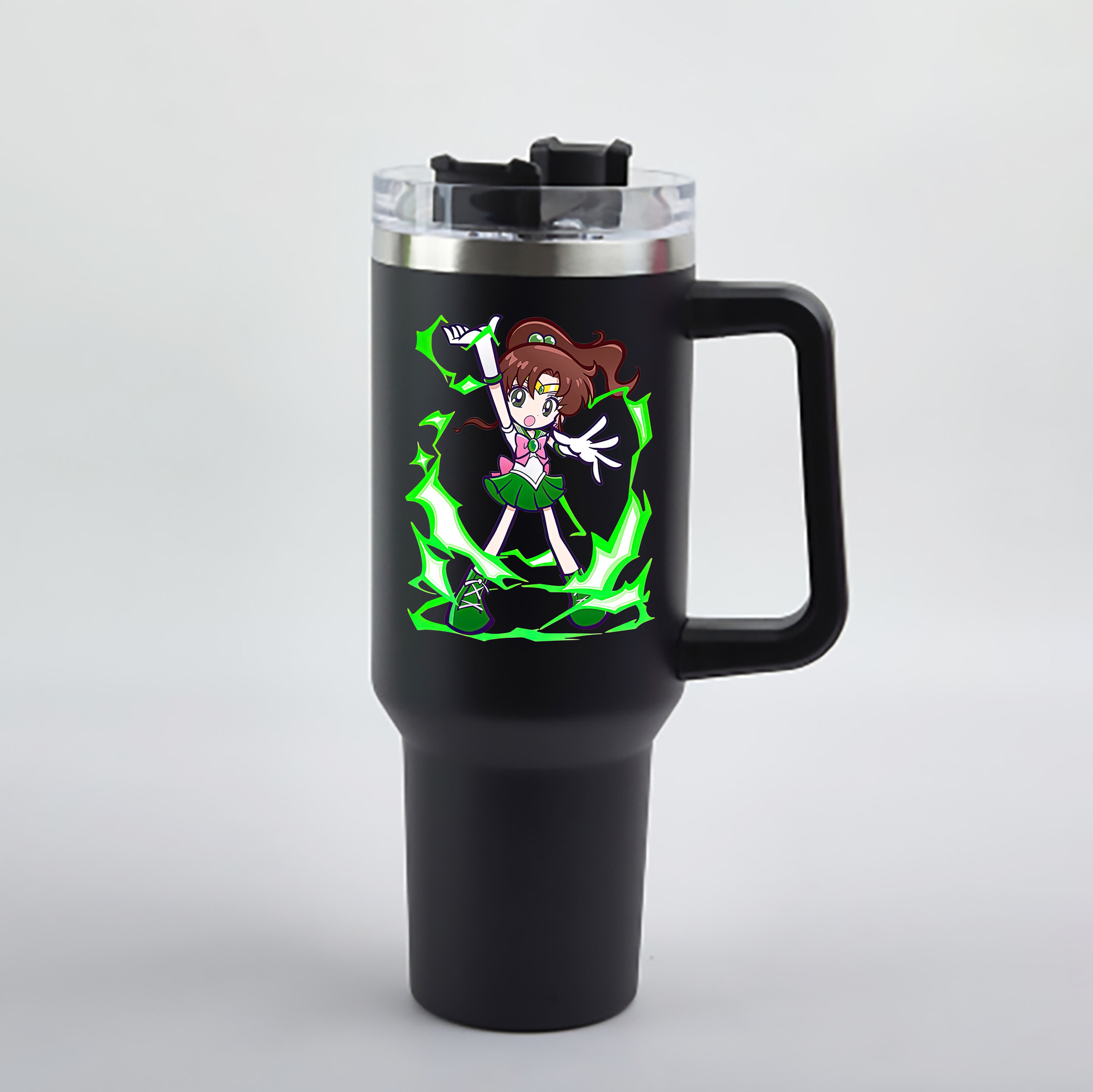 （画像用） 美少女戦士セーラームーン 木野 まこと きの まこと Sailor Moon Kino Makoto （セーラージュピター；Sailor Jupiter） 1200mL車用タンブラー - クリスタルステッカー（プラスチックストロー付き）