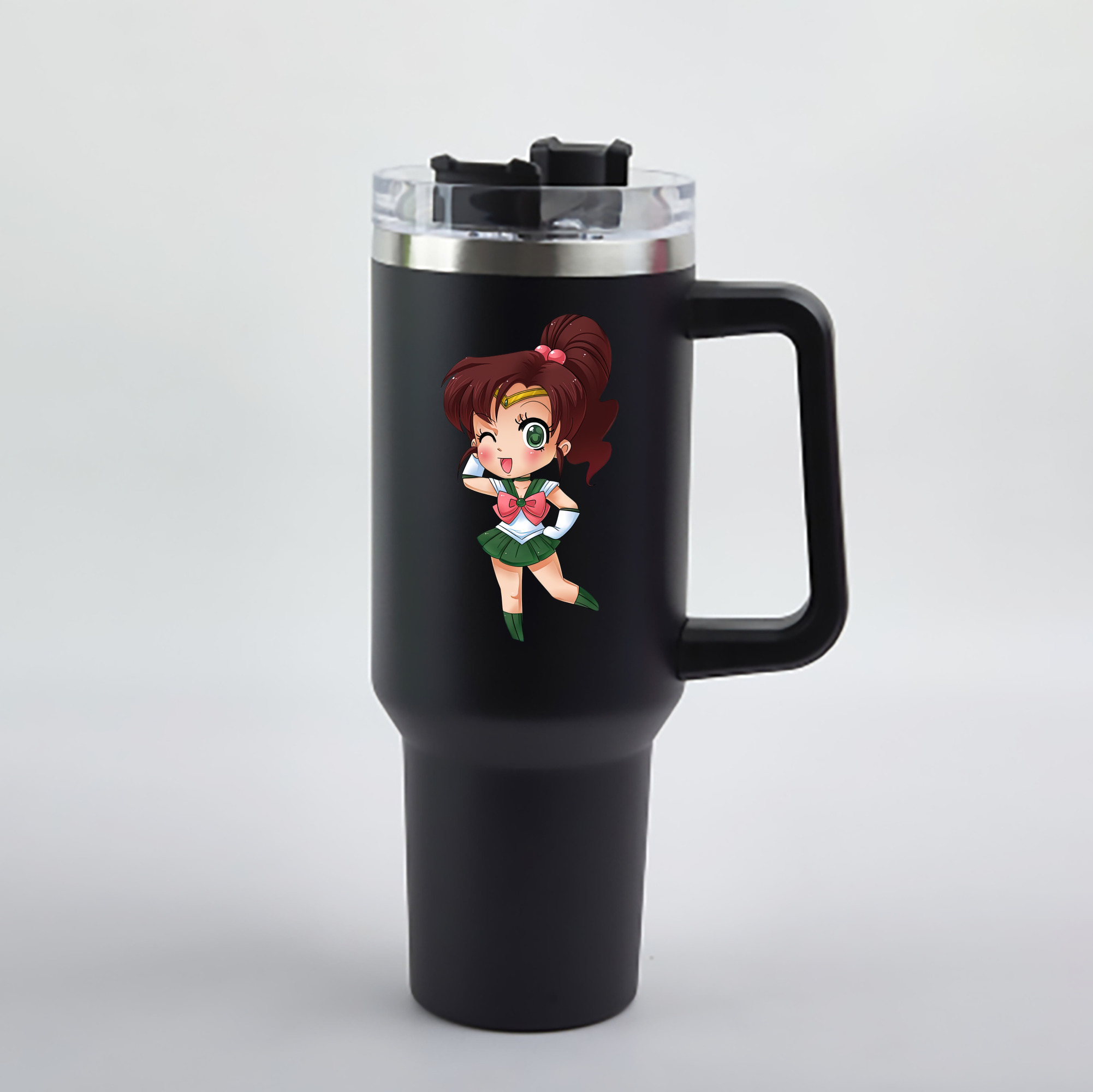 （画像用） 美少女戦士セーラームーン 木野 まこと きの まこと Sailor Moon Kino Makoto （セーラージュピター；Sailor Jupiter） 1200mL車用タンブラー - クリスタルステッカー（プラスチックストロー付き）