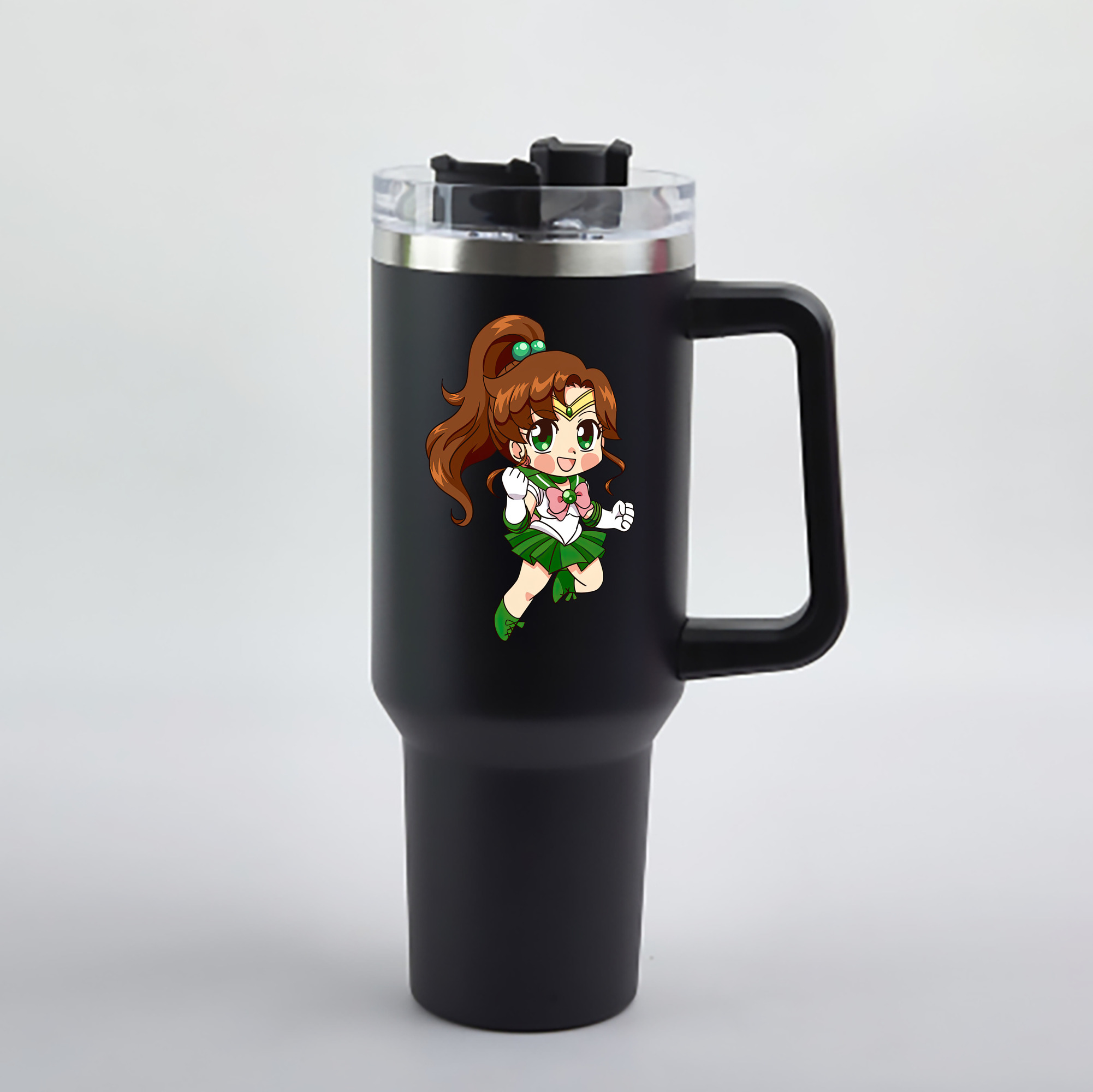 （画像用） 美少女戦士セーラームーン 木野 まこと きの まこと Sailor Moon Kino Makoto （セーラージュピター；Sailor Jupiter） 1200mL車用タンブラー - クリスタルステッカー（プラスチックストロー付き）