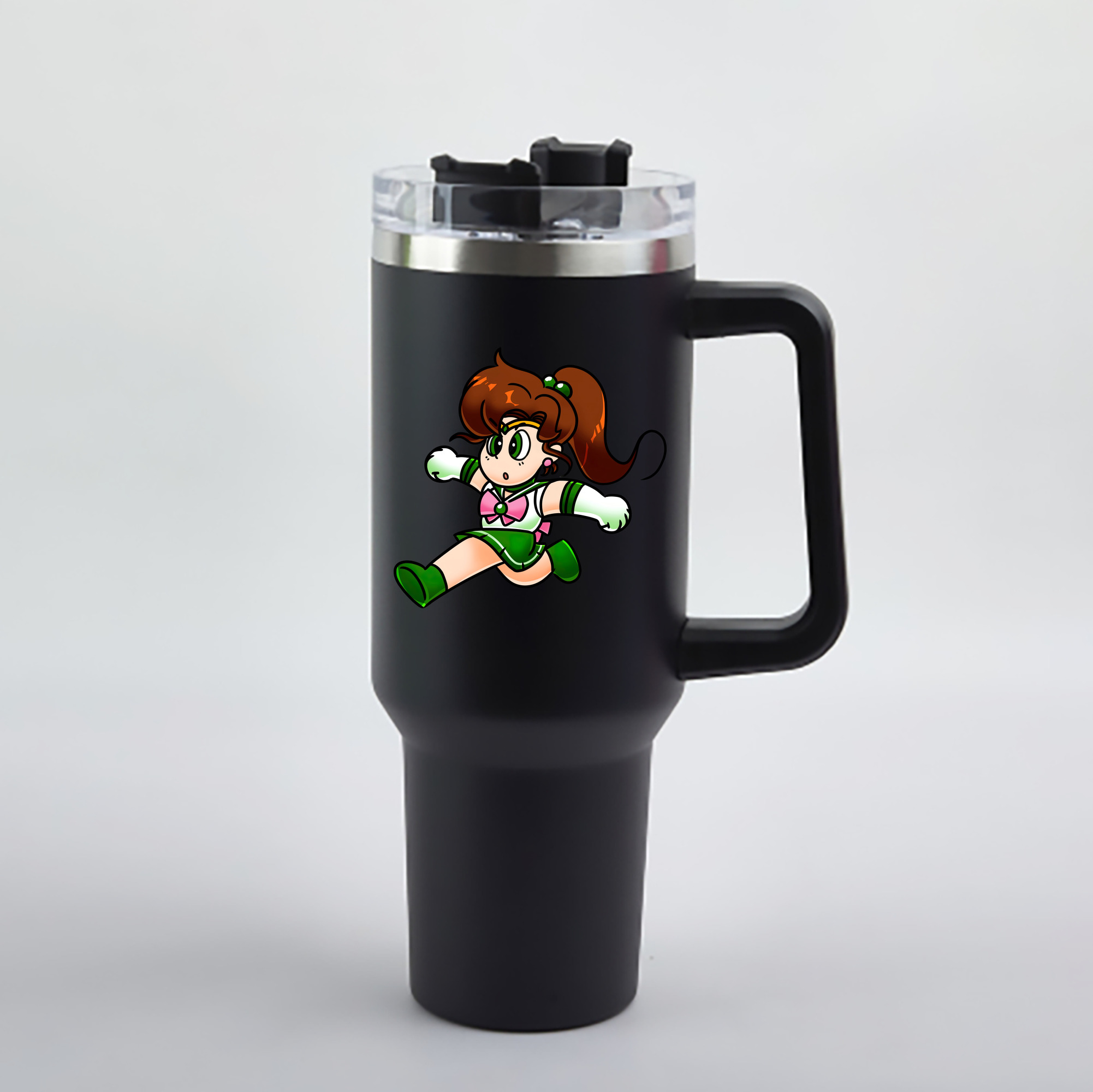 （画像用） 美少女戦士セーラームーン 木野 まこと きの まこと Sailor Moon Kino Makoto （セーラージュピター；Sailor Jupiter） 1200mL車用タンブラー - クリスタルステッカー（プラスチックストロー付き）