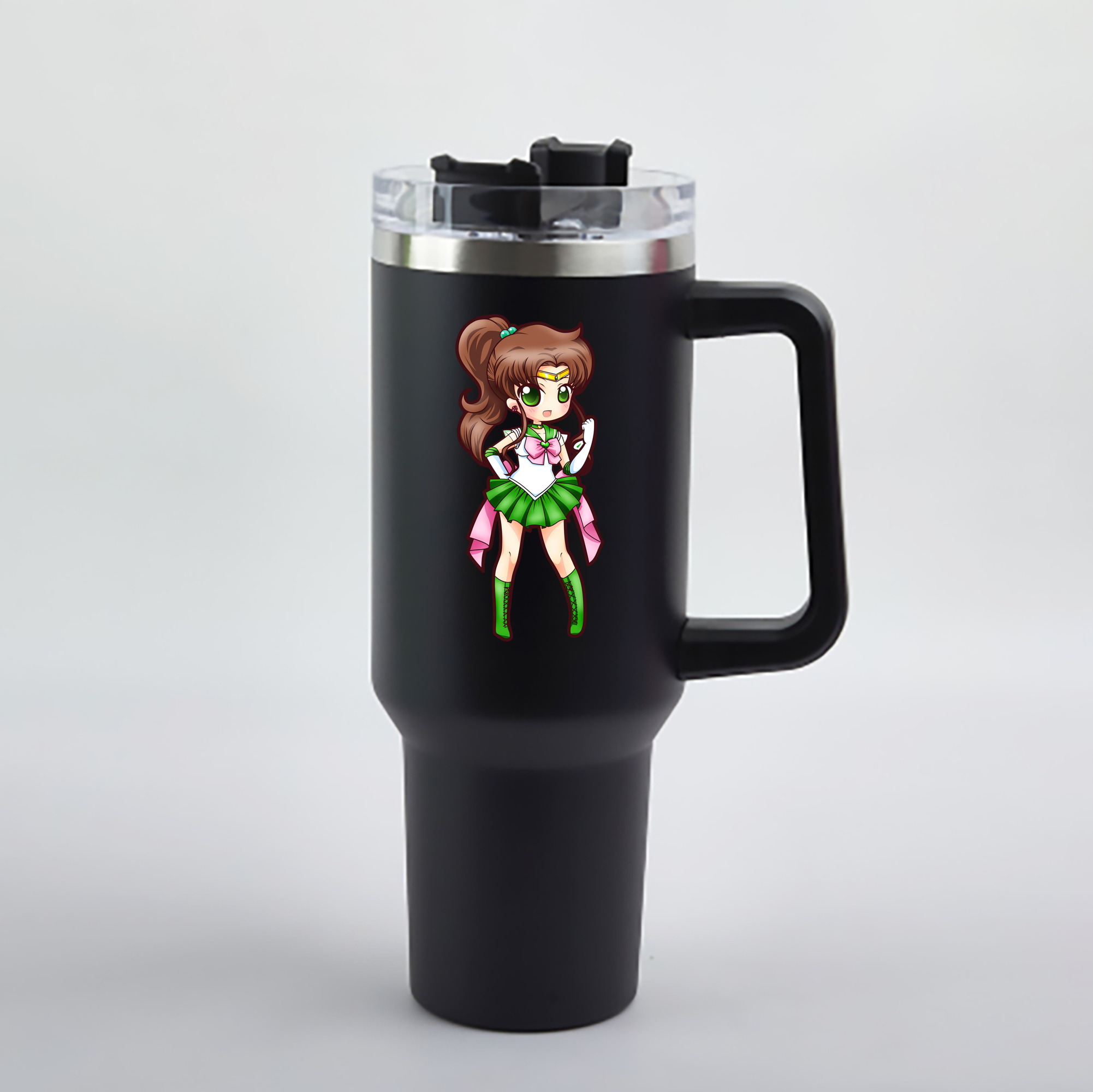 （画像用） 美少女戦士セーラームーン 木野 まこと きの まこと Sailor Moon Kino Makoto （セーラージュピター；Sailor Jupiter） 1200mL車用タンブラー - クリスタルステッカー（プラスチックストロー付き）