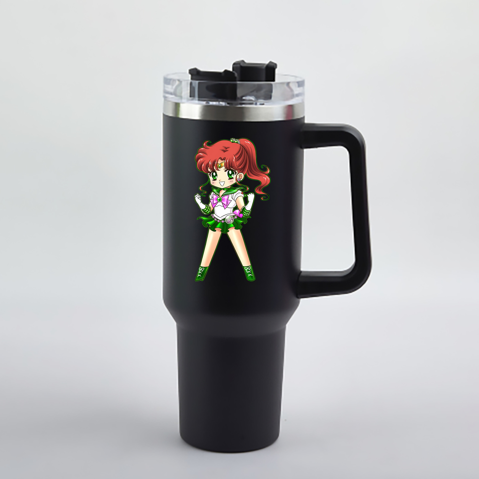 （画像用） 美少女戦士セーラームーン 木野 まこと きの まこと Sailor Moon Kino Makoto （セーラージュピター；Sailor Jupiter） 1200mL車用タンブラー - クリスタルステッカー（プラスチックストロー付き）