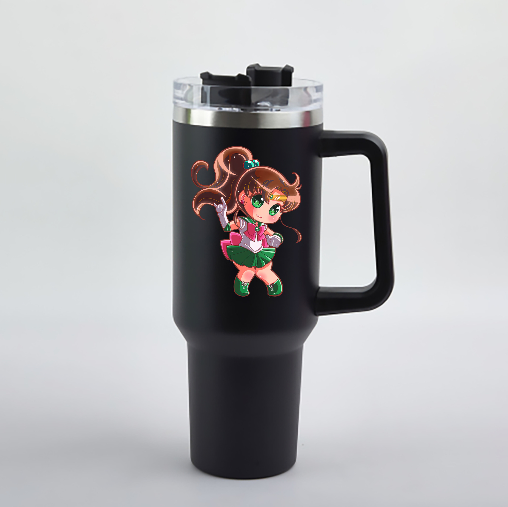 （画像用） 美少女戦士セーラームーン 木野 まこと きの まこと Sailor Moon Kino Makoto （セーラージュピター；Sailor Jupiter） 1200mL車用タンブラー - クリスタルステッカー（プラスチックストロー付き）