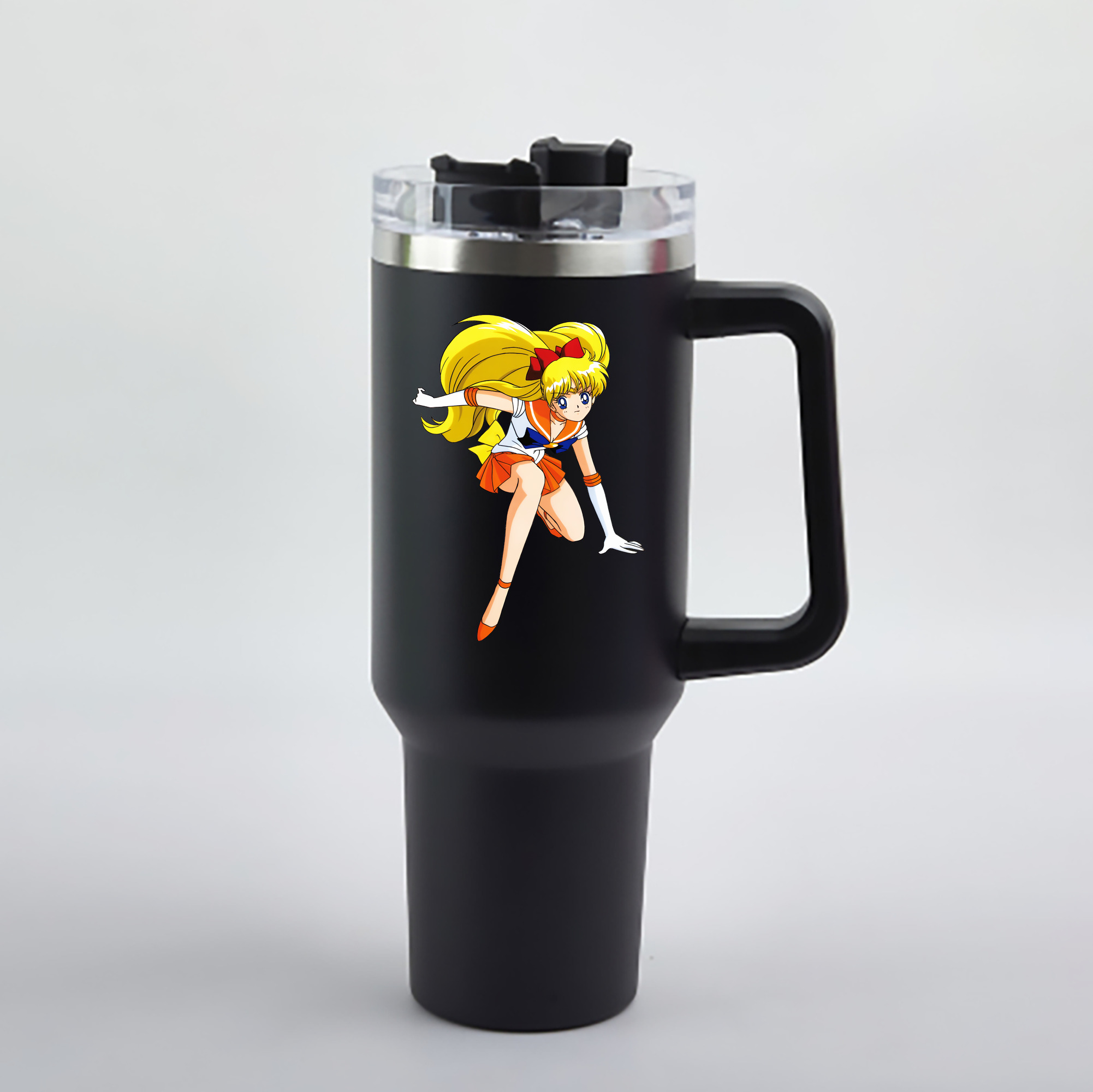 （画像用） 美少女戦士セーラームーン 愛野 美奈子 あいの みなこ Sailor Moon Aino Minako 1200mL車用タンブラー - クリスタルステッカー（プラスチックストロー付き）