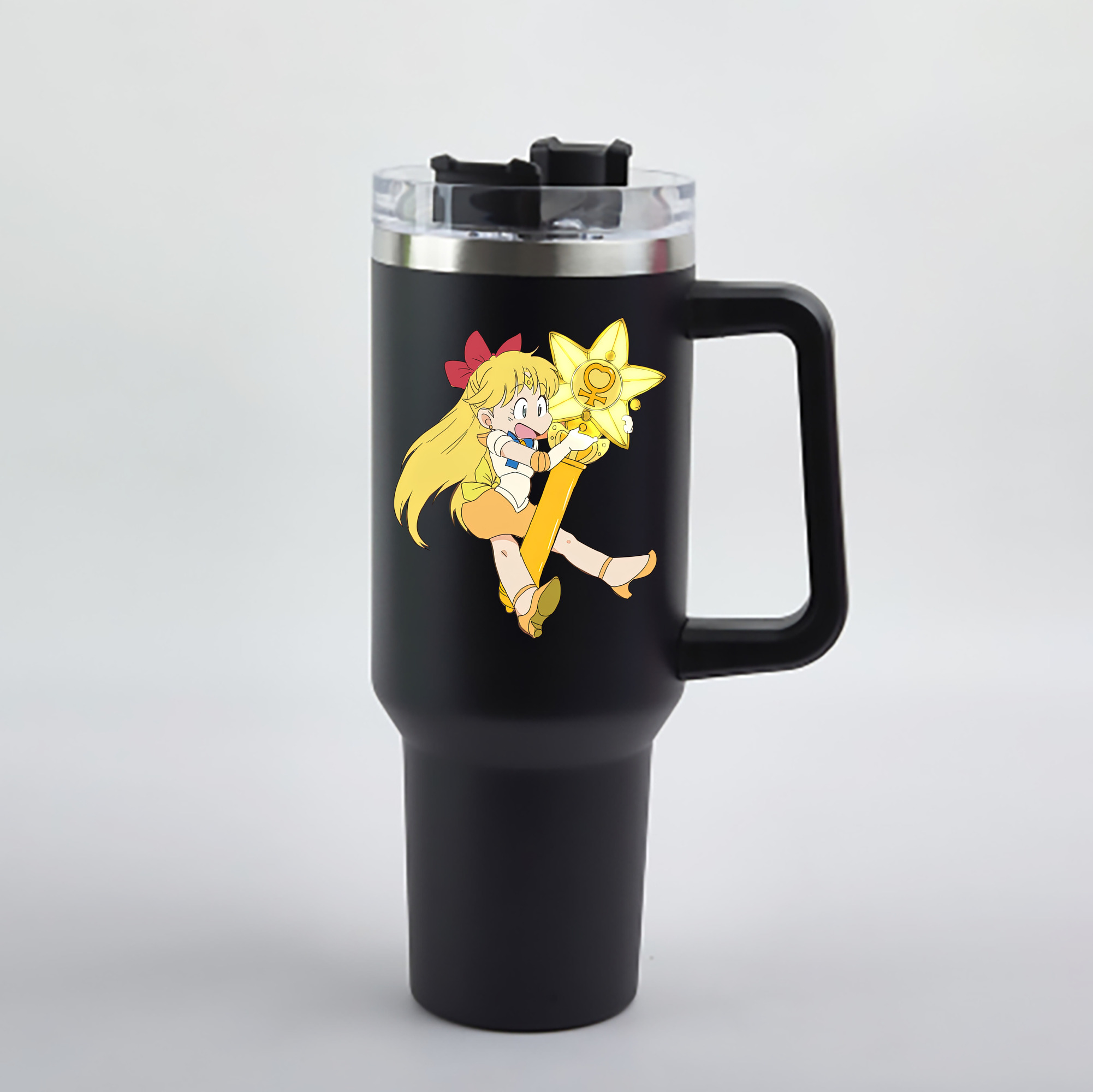 （画像用） 美少女戦士セーラームーン 愛野 美奈子 あいの みなこ Sailor Moon Aino Minako 1200mL車用タンブラー - クリスタルステッカー（プラスチックストロー付き）
