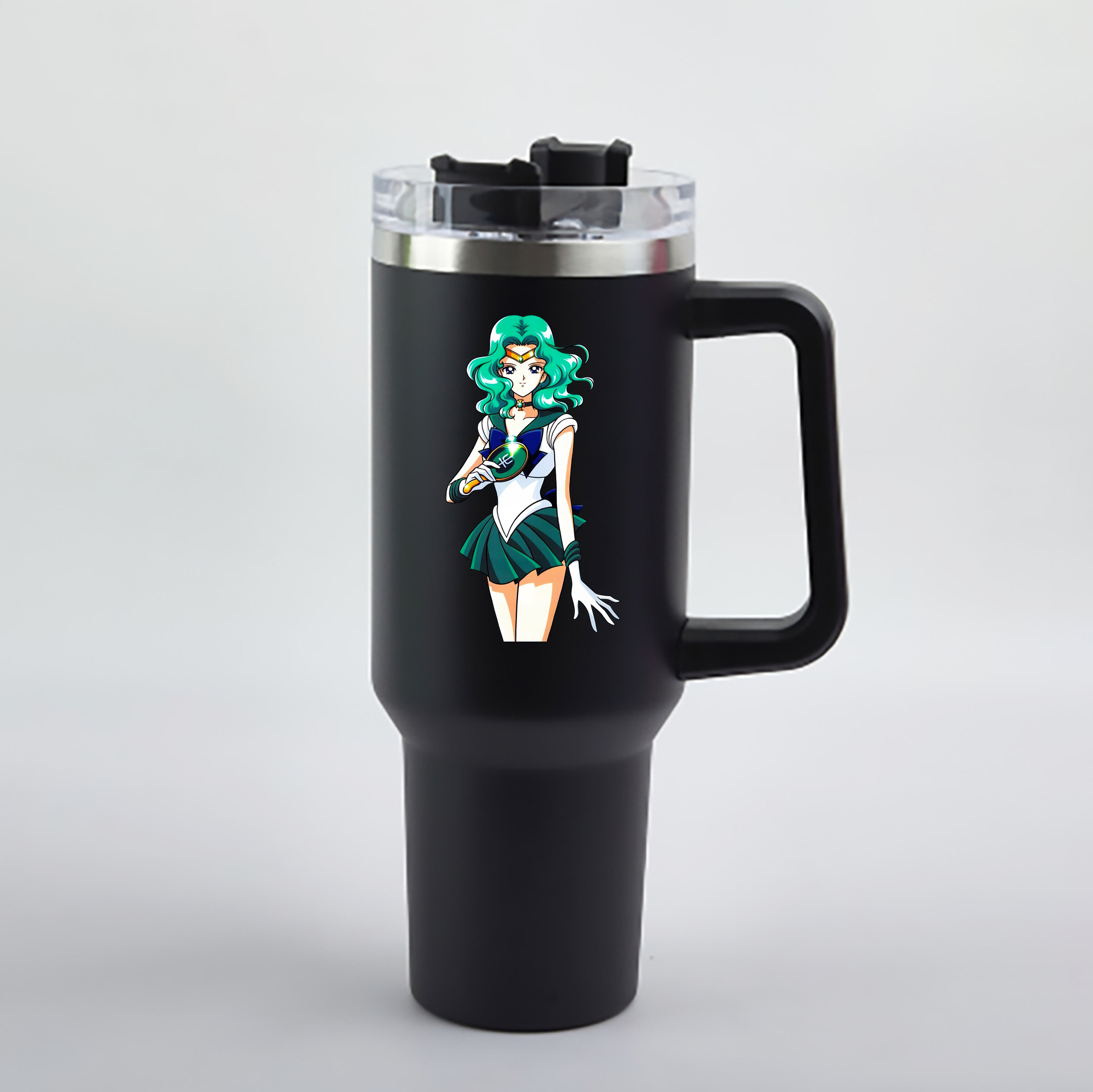 （画像用） 美少女戦士セーラームーン 海王 みちる（かいおう みちる） Sailor Moon Kaiou Michiru 1200mL車用タンブラー - クリスタルステッカー（プラスチックストロー付き）