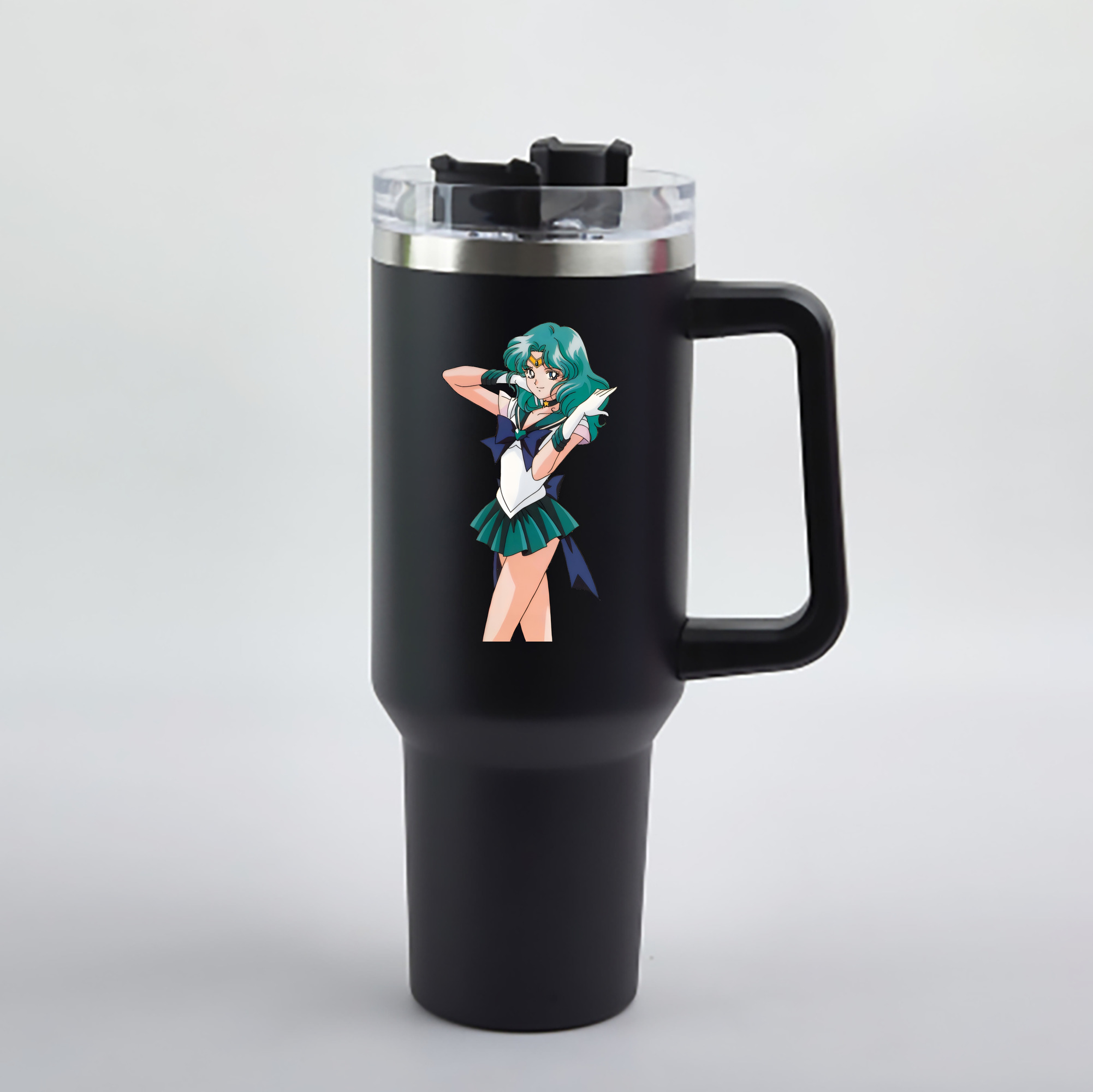 （画像用） 美少女戦士セーラームーン 海王 みちる（かいおう みちる） Sailor Moon Kaiou Michiru 1200mL車用タンブラー - クリスタルステッカー（プラスチックストロー付き）