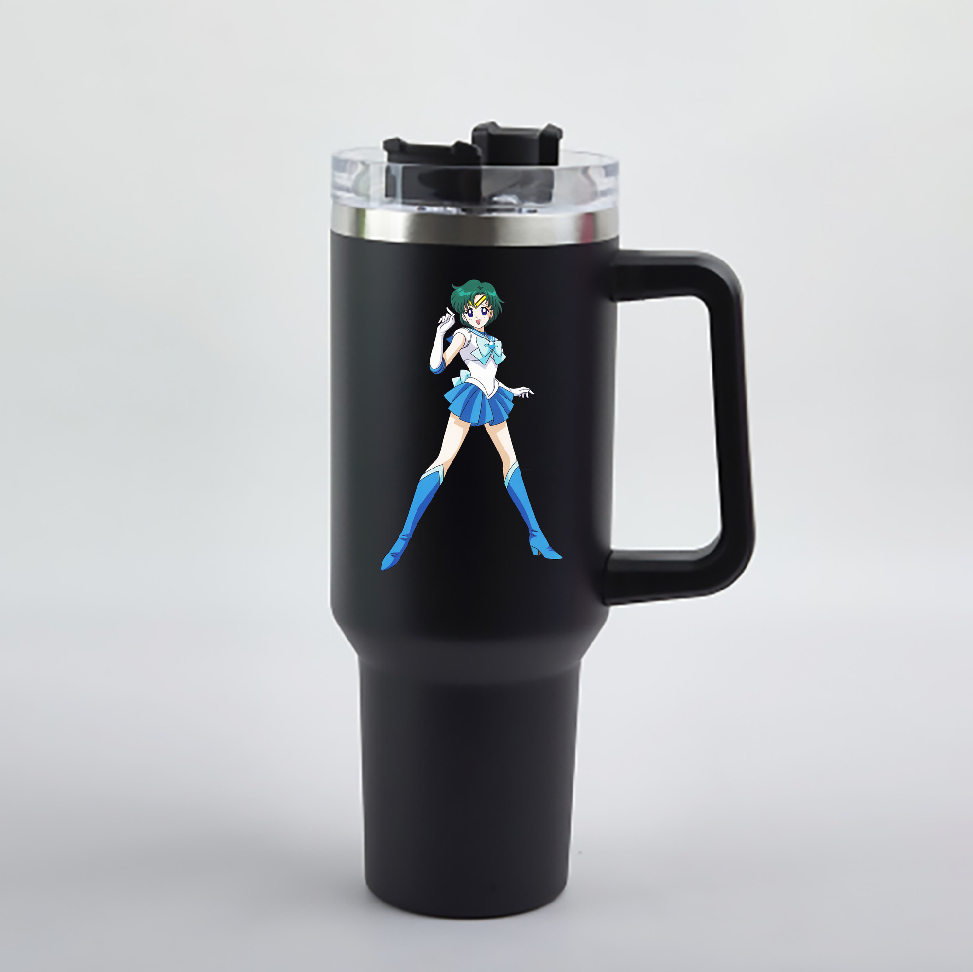 （画像用） 美少女戦士セーラームーン 海王 みちる（かいおう みちる） Sailor Moon Kaiou Michiru 1200mL車用タンブラー - クリスタルステッカー（プラスチックストロー付き）