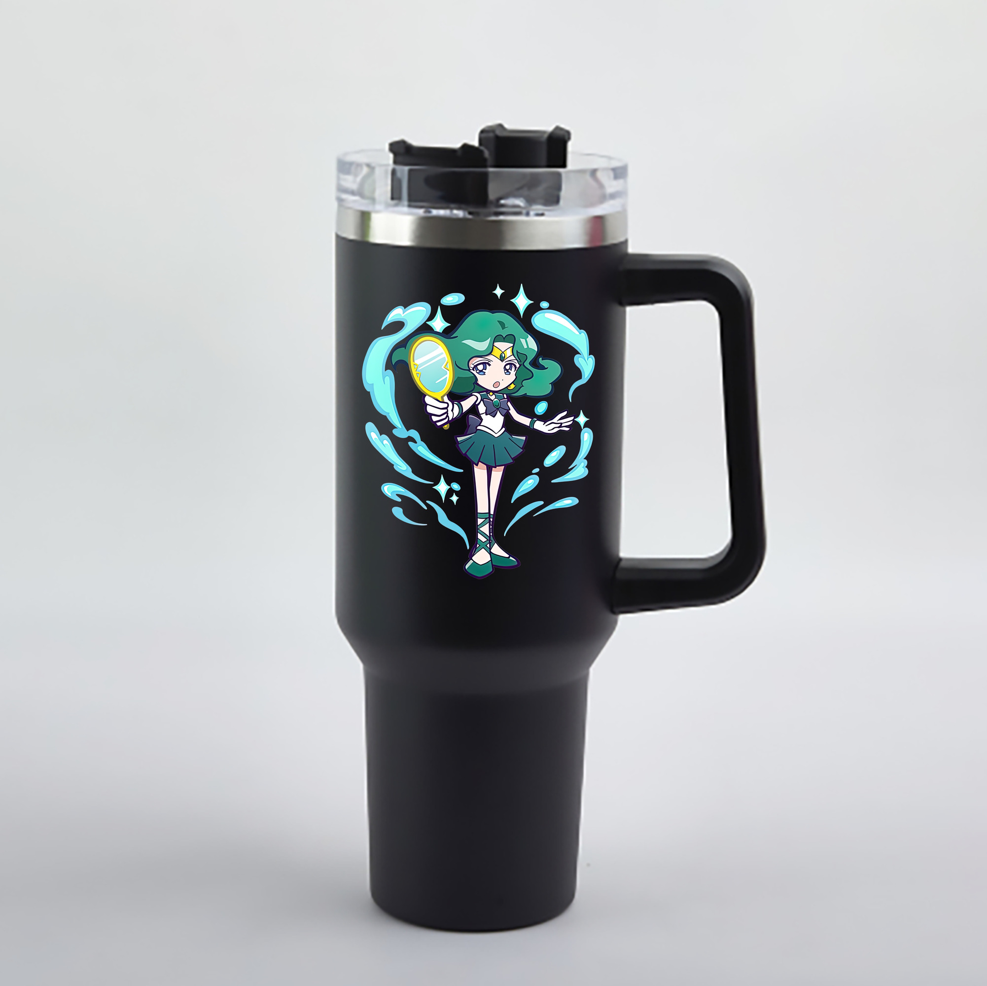 （画像用） 美少女戦士セーラームーン 海王 みちる（かいおう みちる） Sailor Moon Kaiou Michiru 1200mL車用タンブラー - クリスタルステッカー（プラスチックストロー付き）