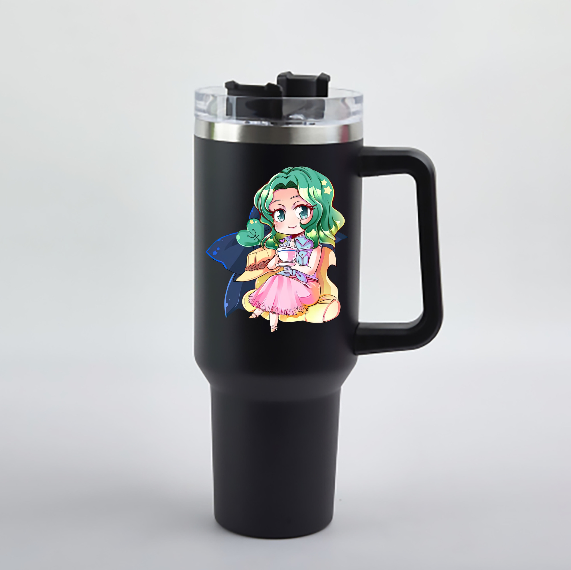（画像用） 美少女戦士セーラームーン 海王 みちる（かいおう みちる） Sailor Moon Kaiou Michiru 1200mL車用タンブラー - クリスタルステッカー（プラスチックストロー付き）